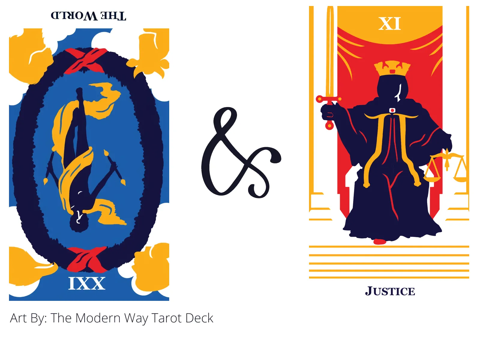 the world reversed and justice tarot cards together