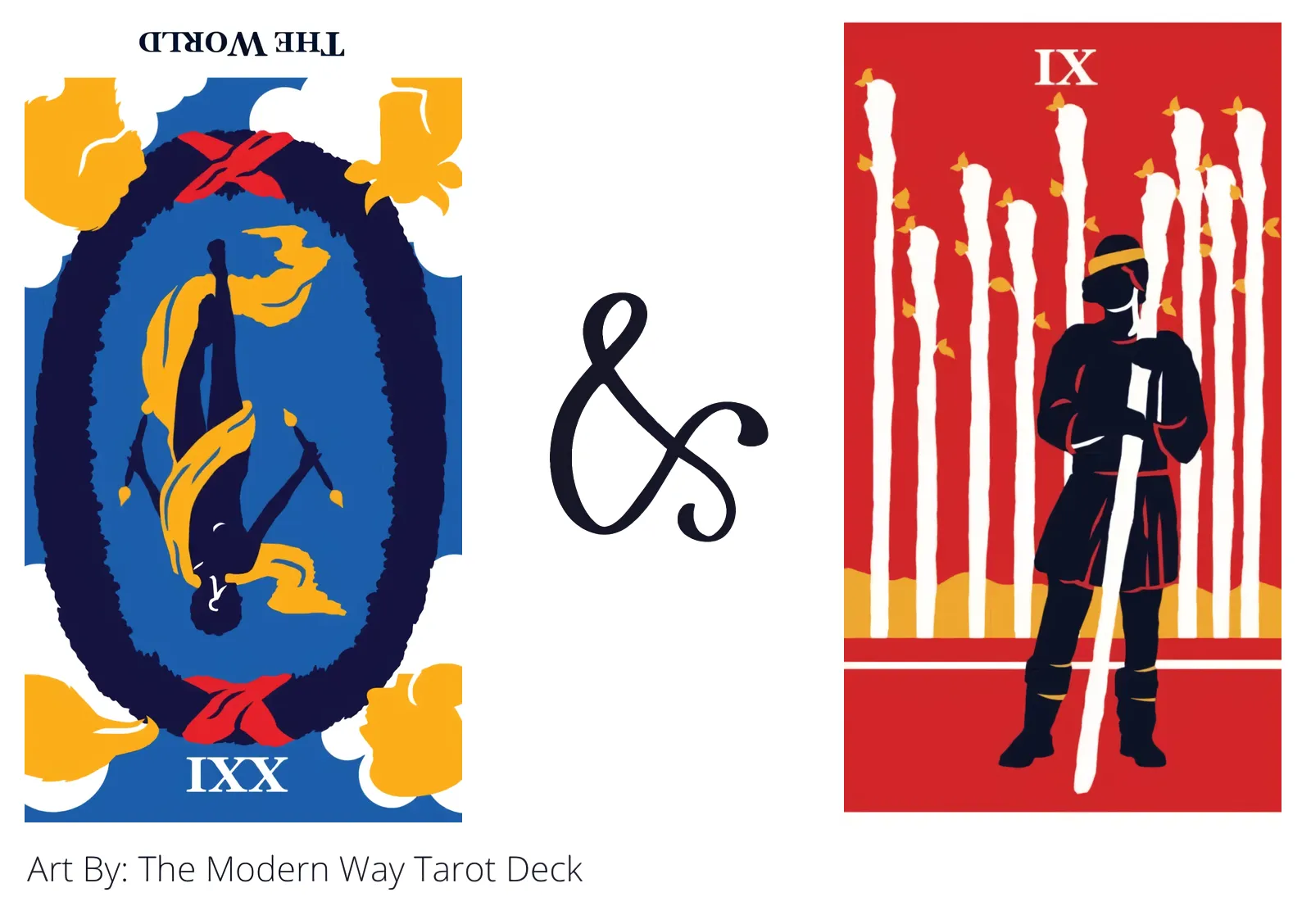 the world reversed and nine of wands tarot cards together