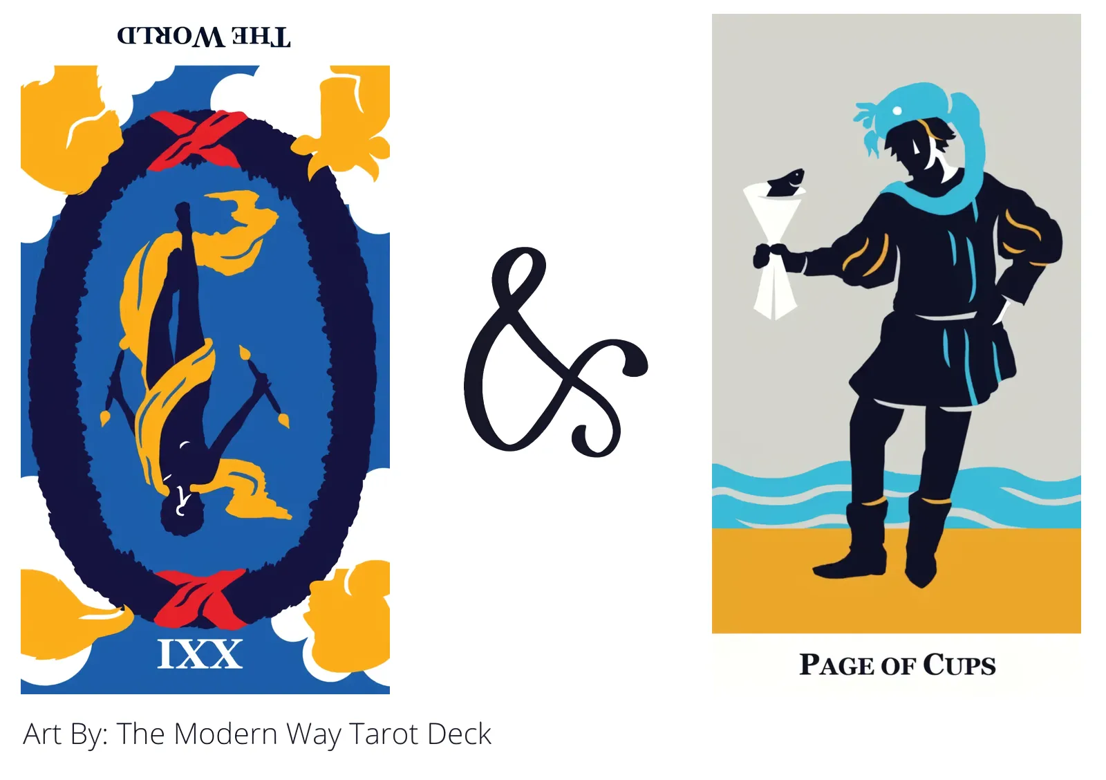 the world reversed and page of cups tarot cards together
