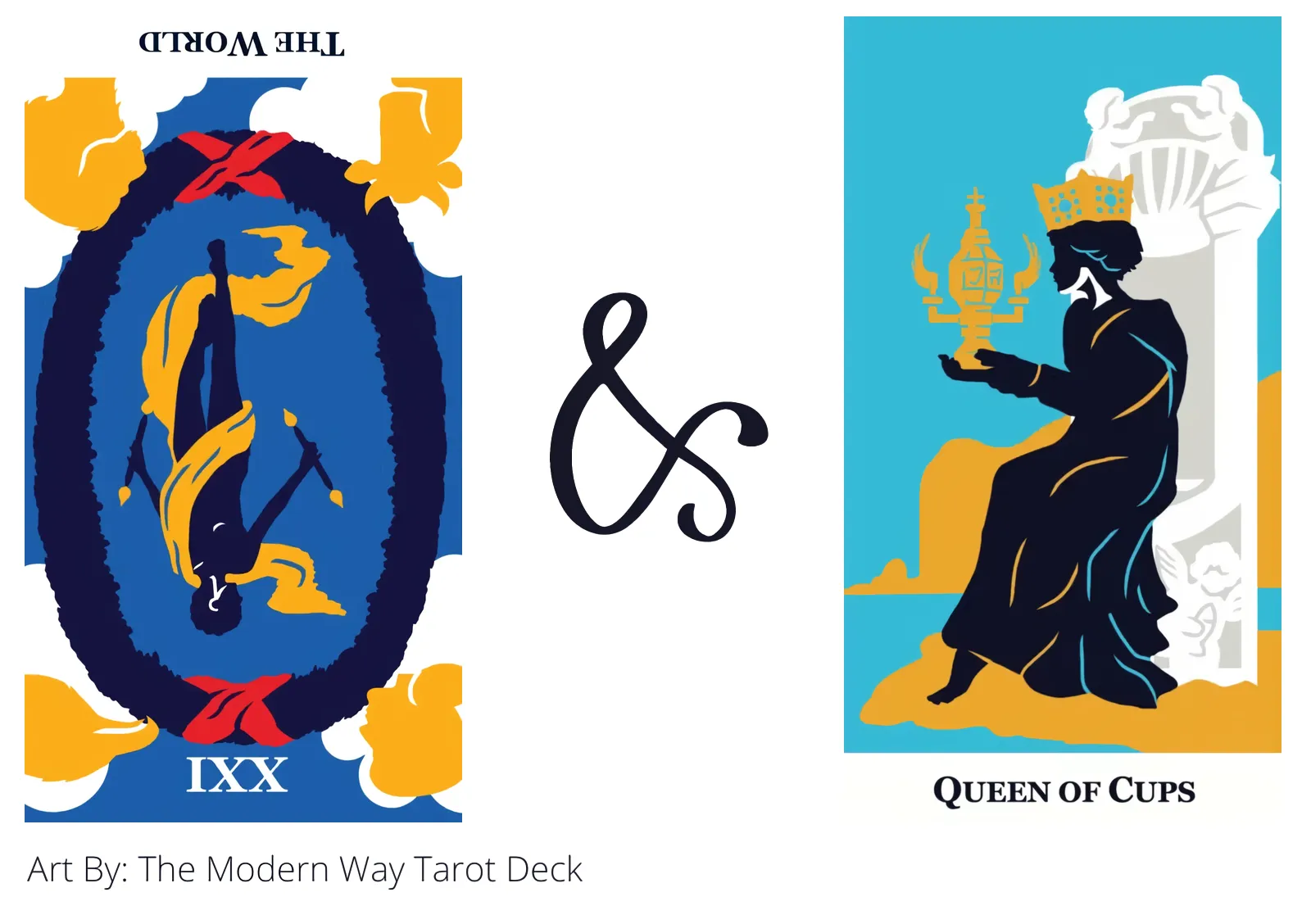 the world reversed and queen of cups tarot cards together