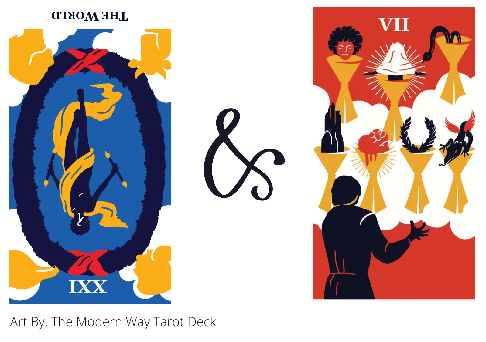 the world reversed and seven of cups tarot cards together