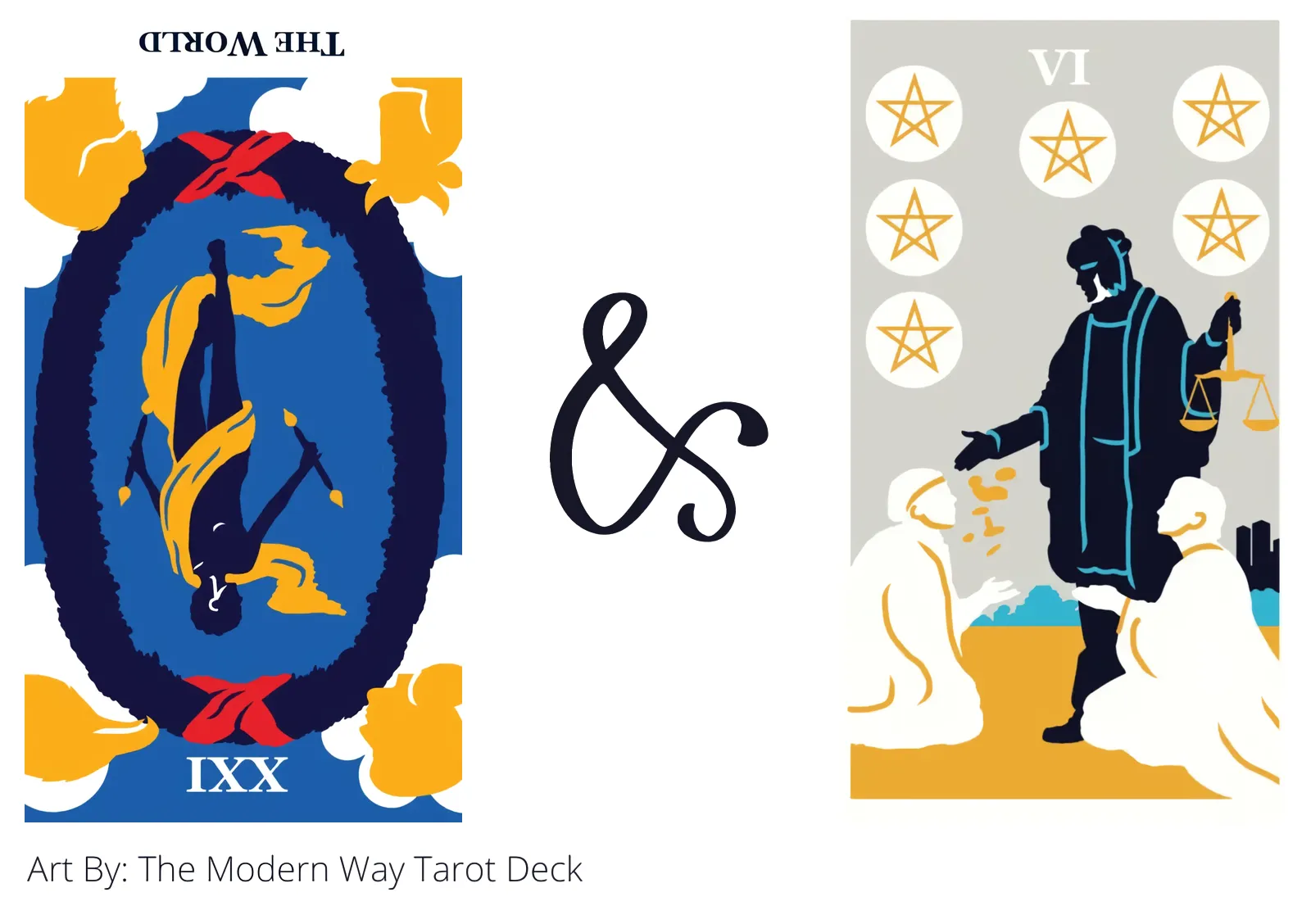 the world reversed and six of pentacles tarot cards together