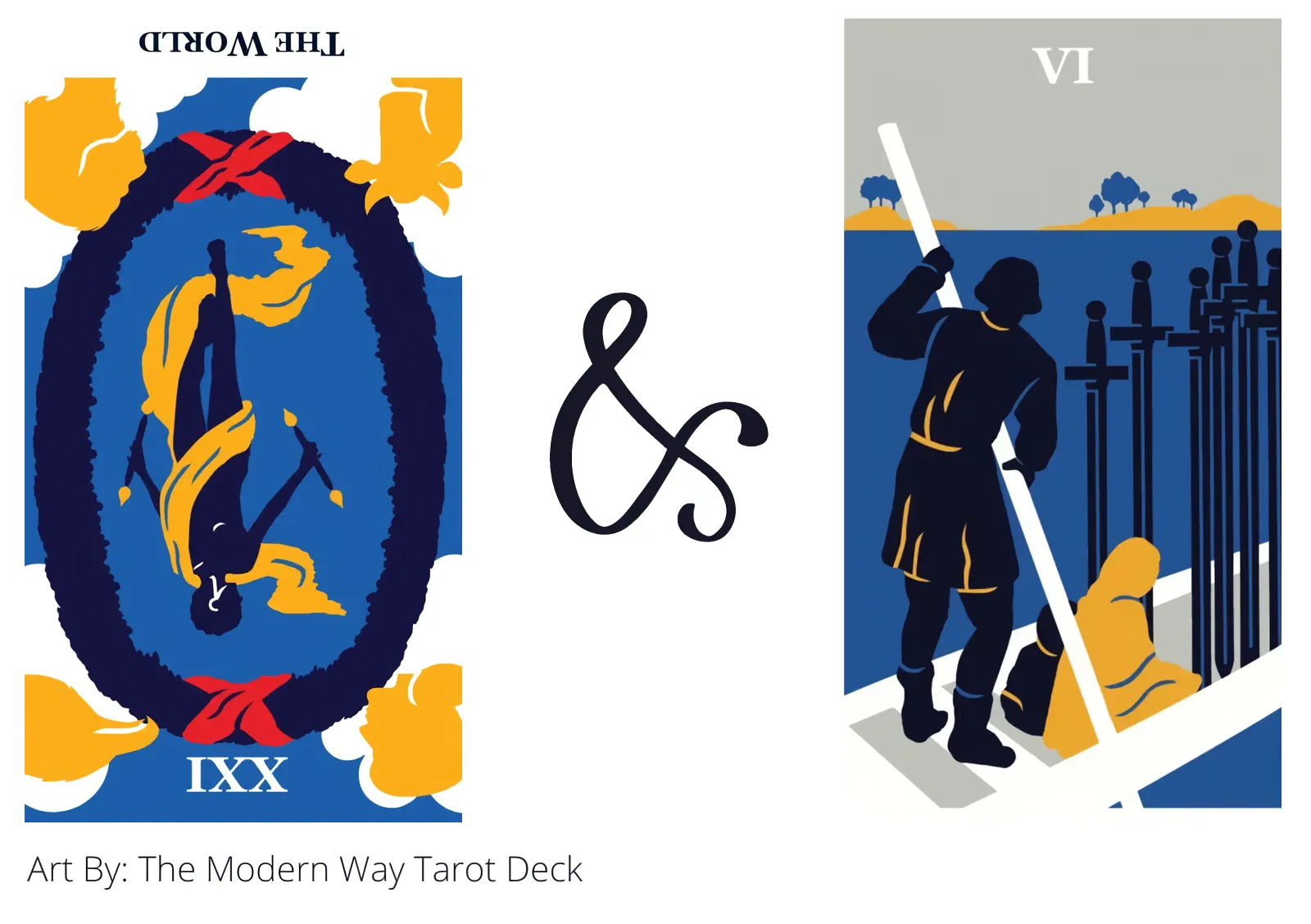the world reversed and six of swords tarot cards together