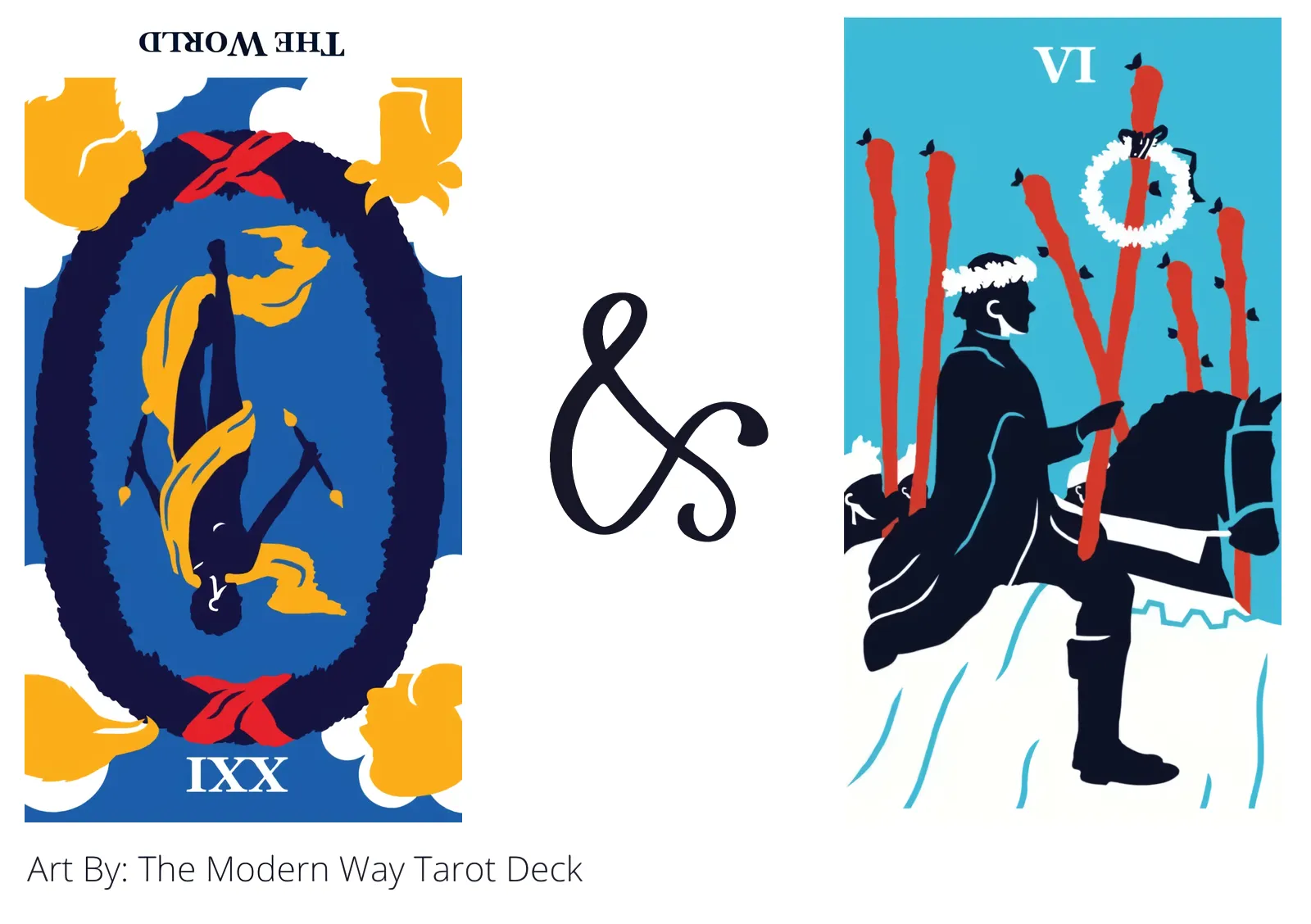 the world reversed and six of wands tarot cards together