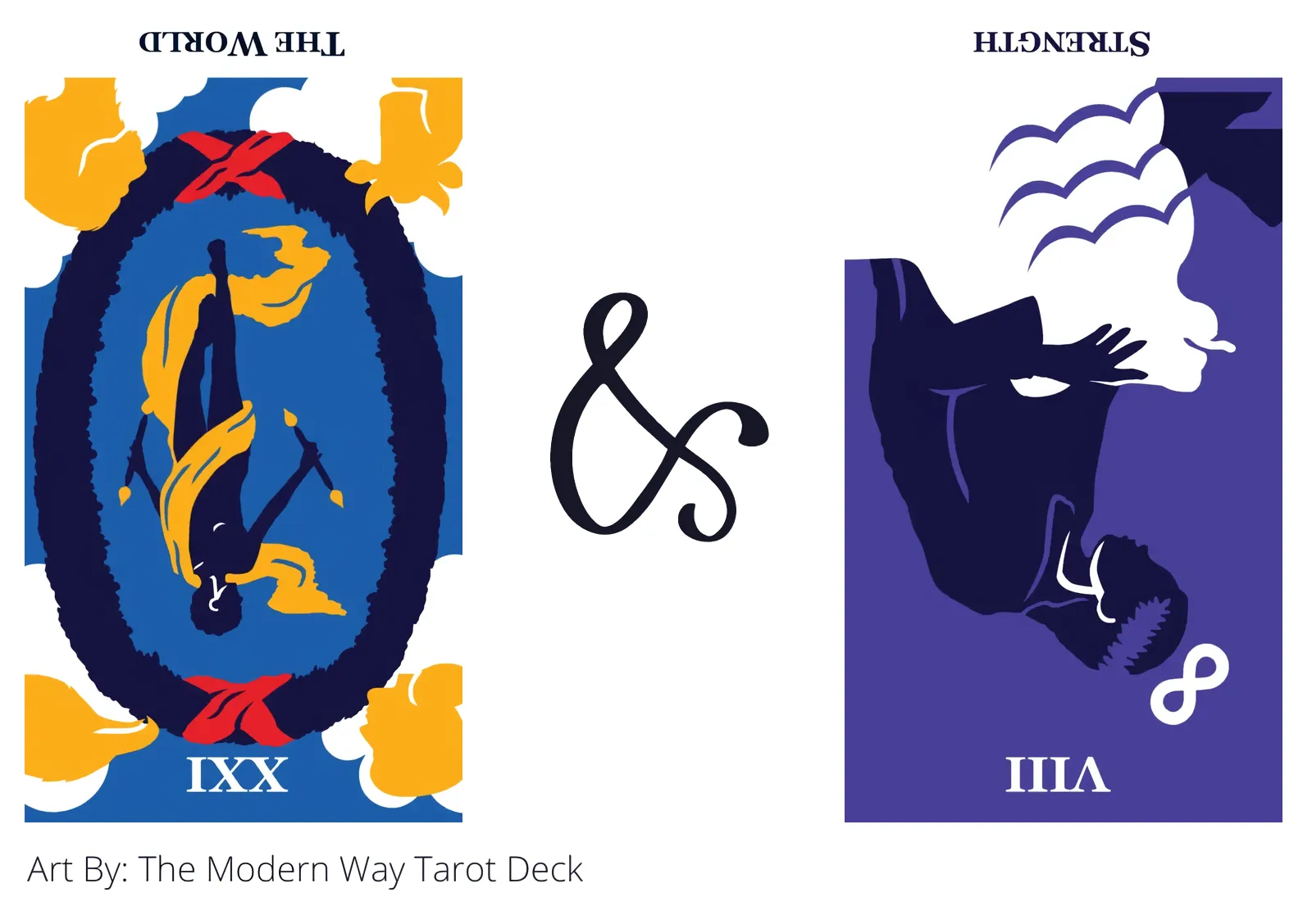 the world reversed and strength reversed tarot cards together