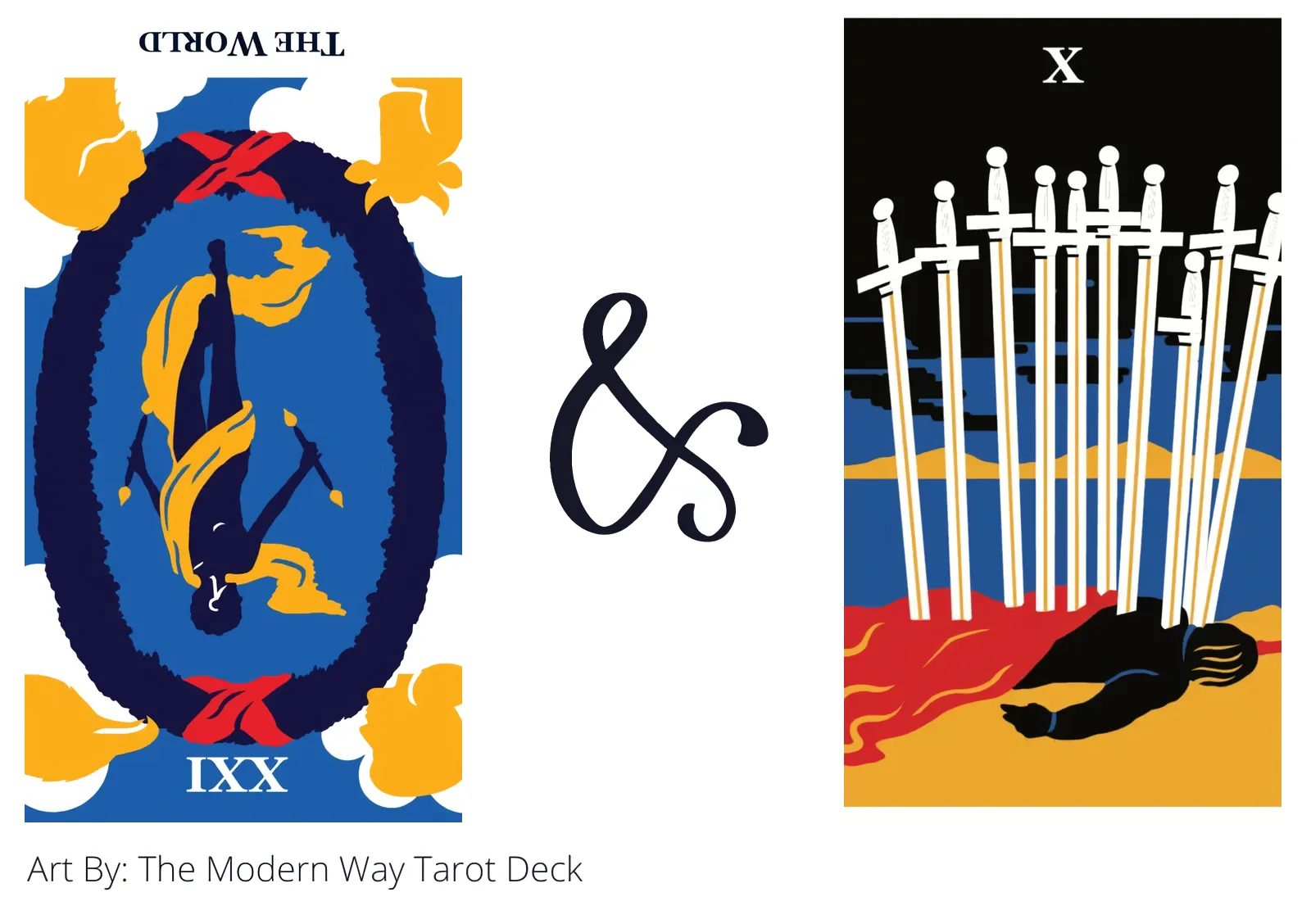 the world reversed and ten of swords tarot cards together