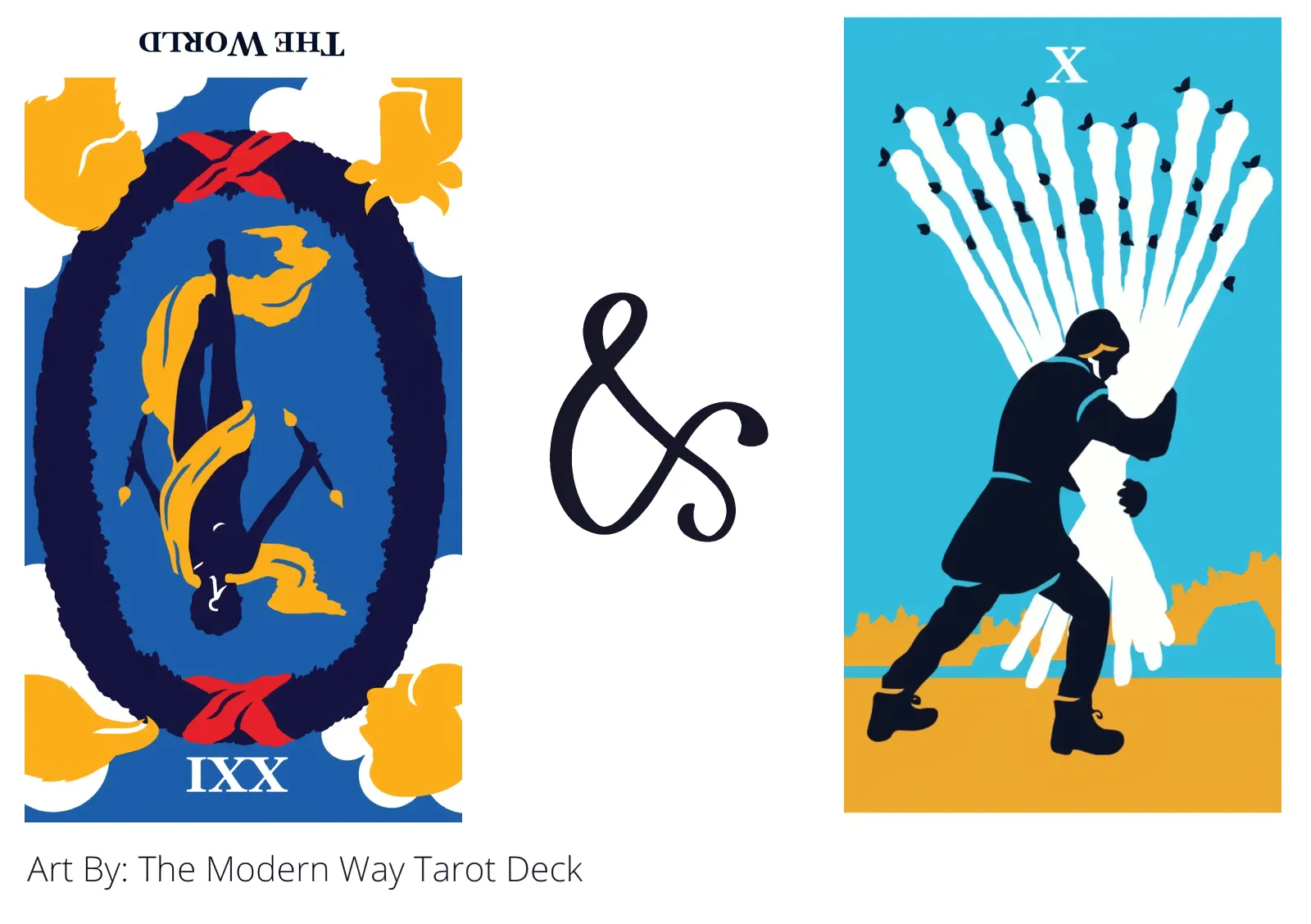 the world reversed and ten of wands tarot cards together