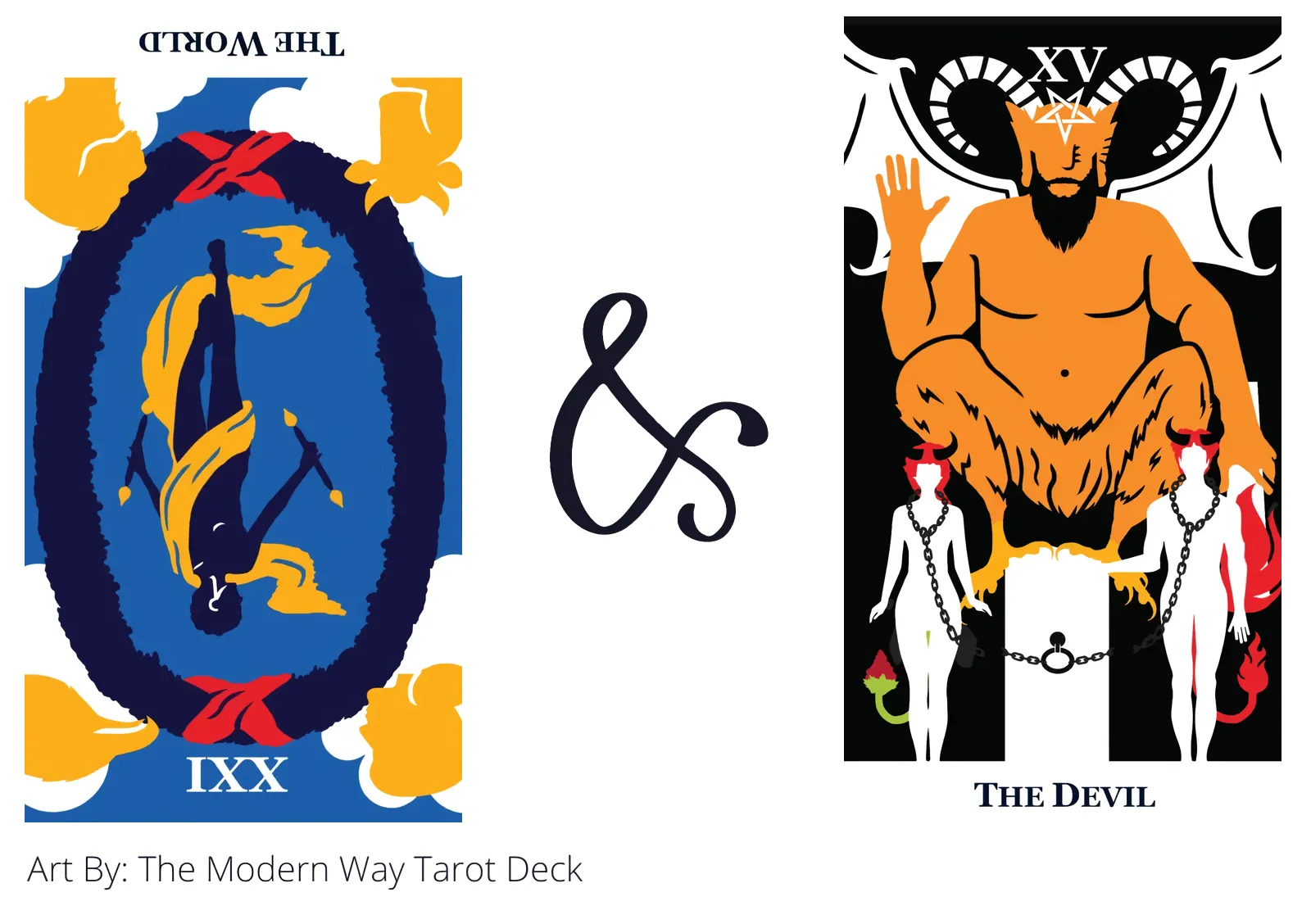 the world reversed and the devil tarot cards together