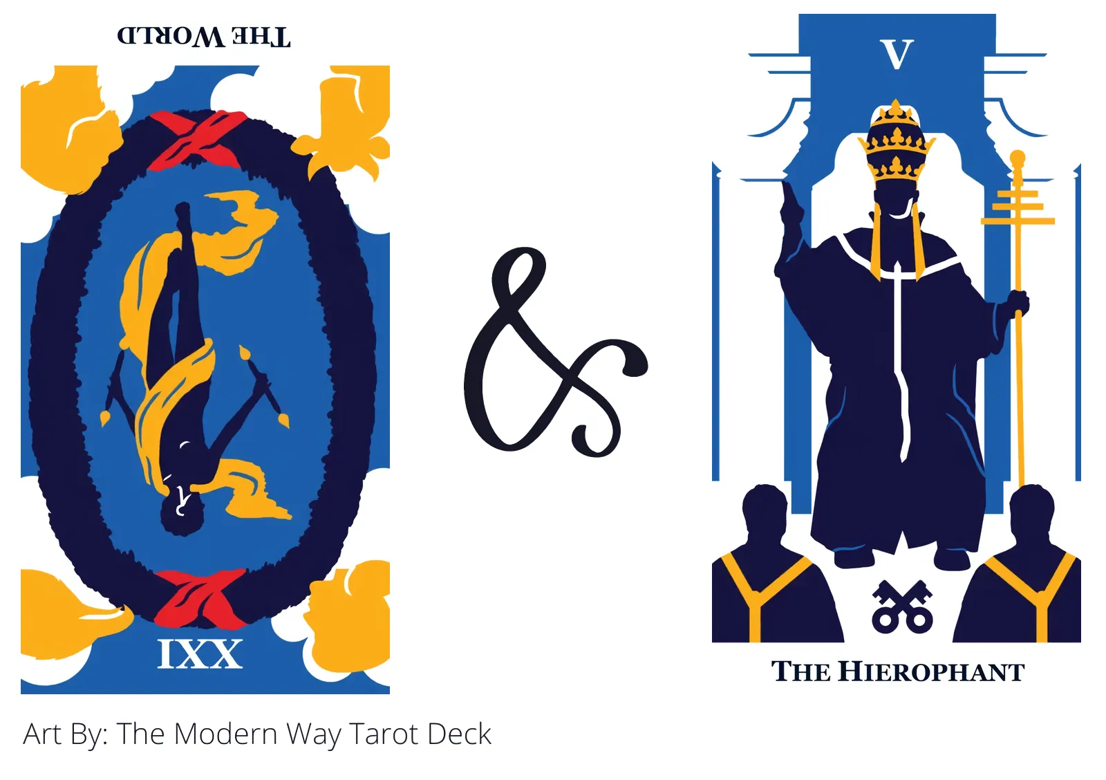 the world reversed and the hierophant tarot cards together