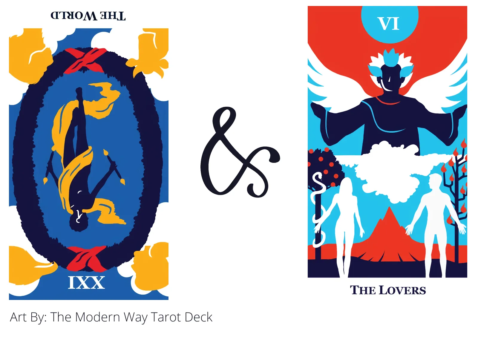 the world reversed and the lovers tarot cards together