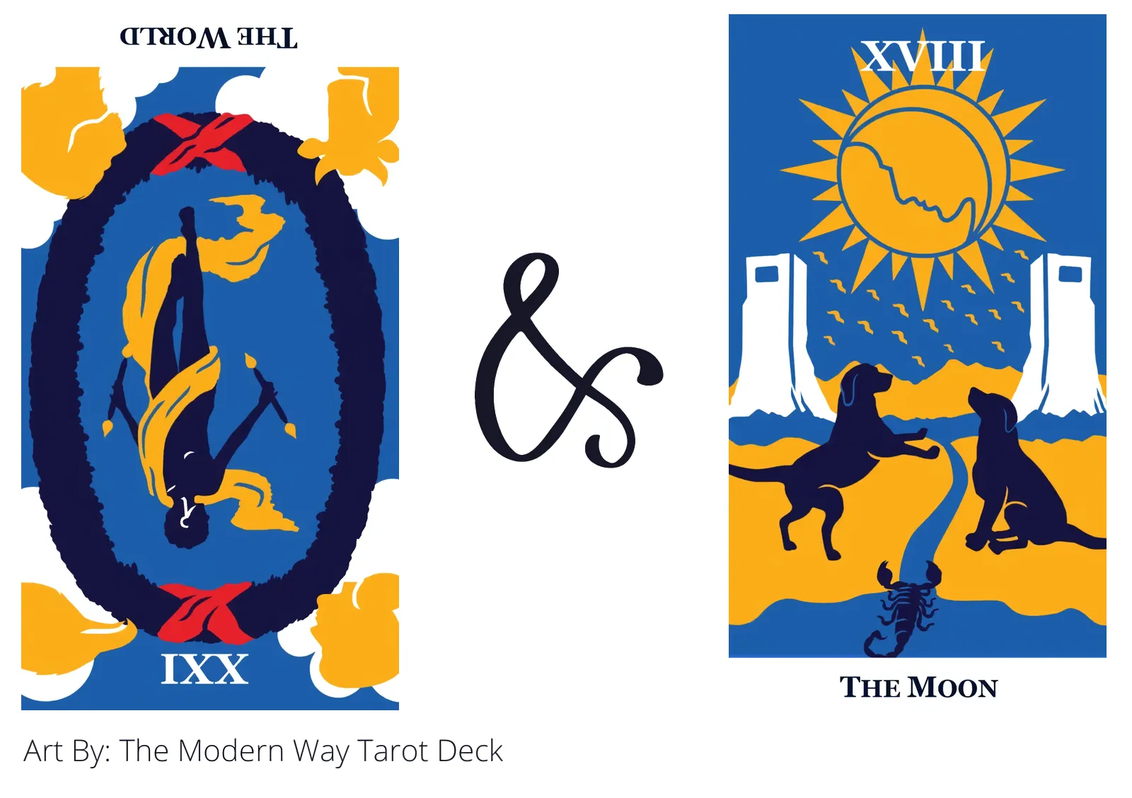 the world reversed and the moon tarot cards together