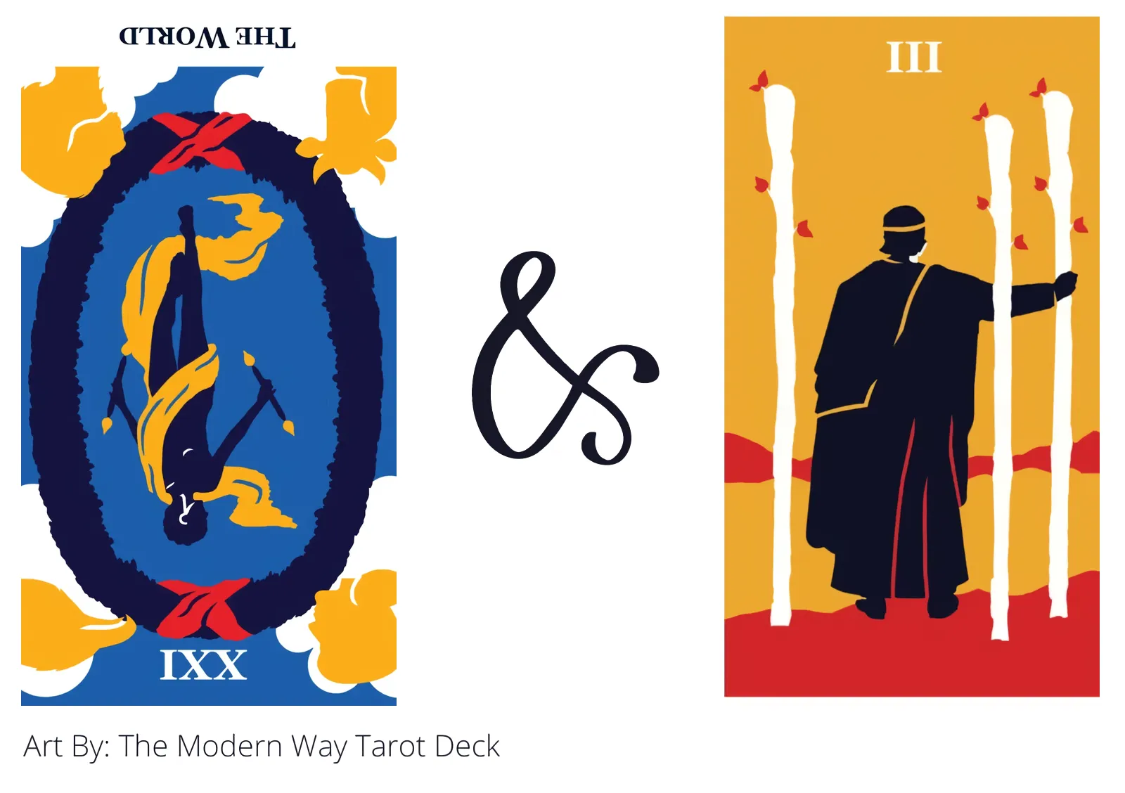 the world reversed and three of wands tarot cards together