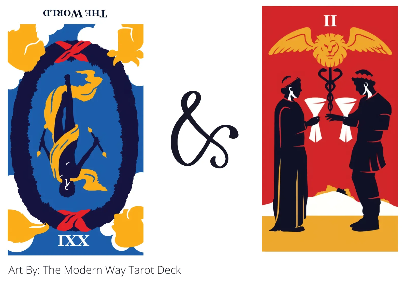 the world reversed and two of cups tarot cards together