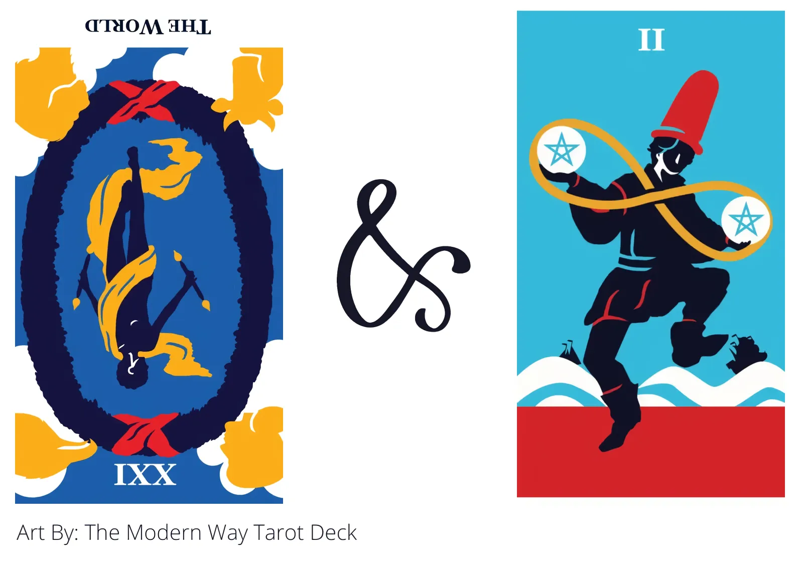 the world reversed and two of pentacles tarot cards together