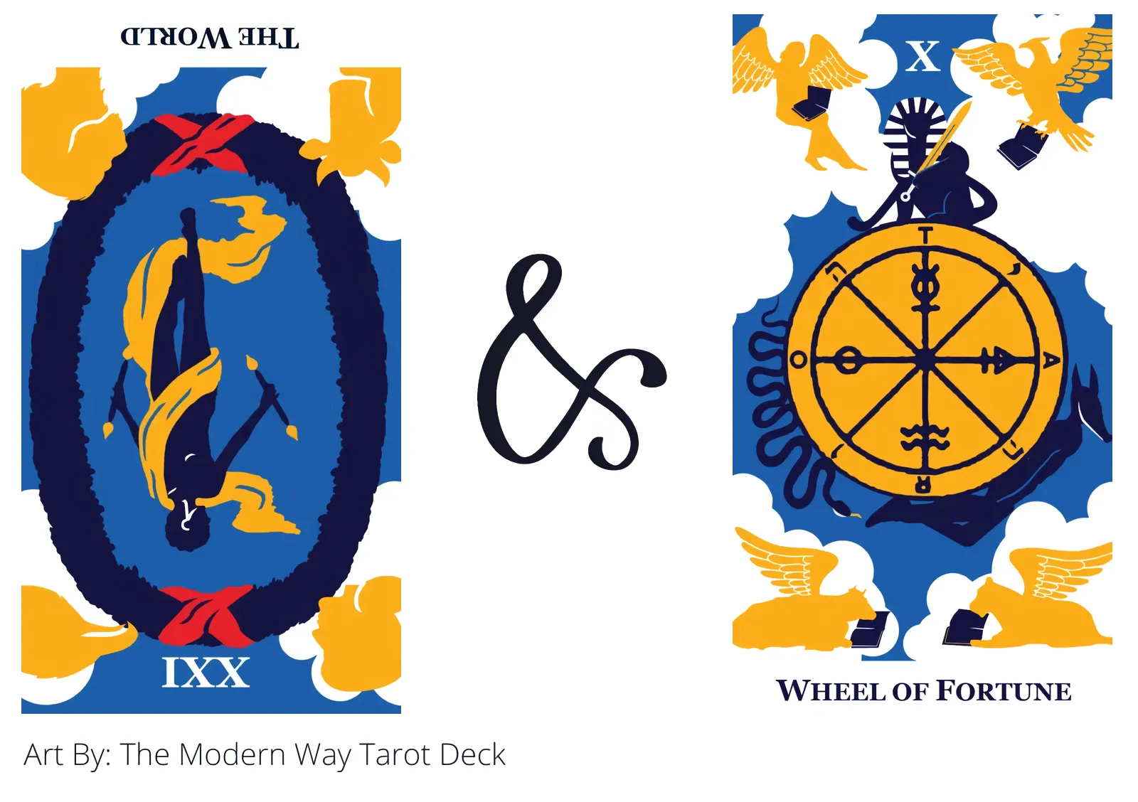 the world reversed and wheel of fortune tarot cards together