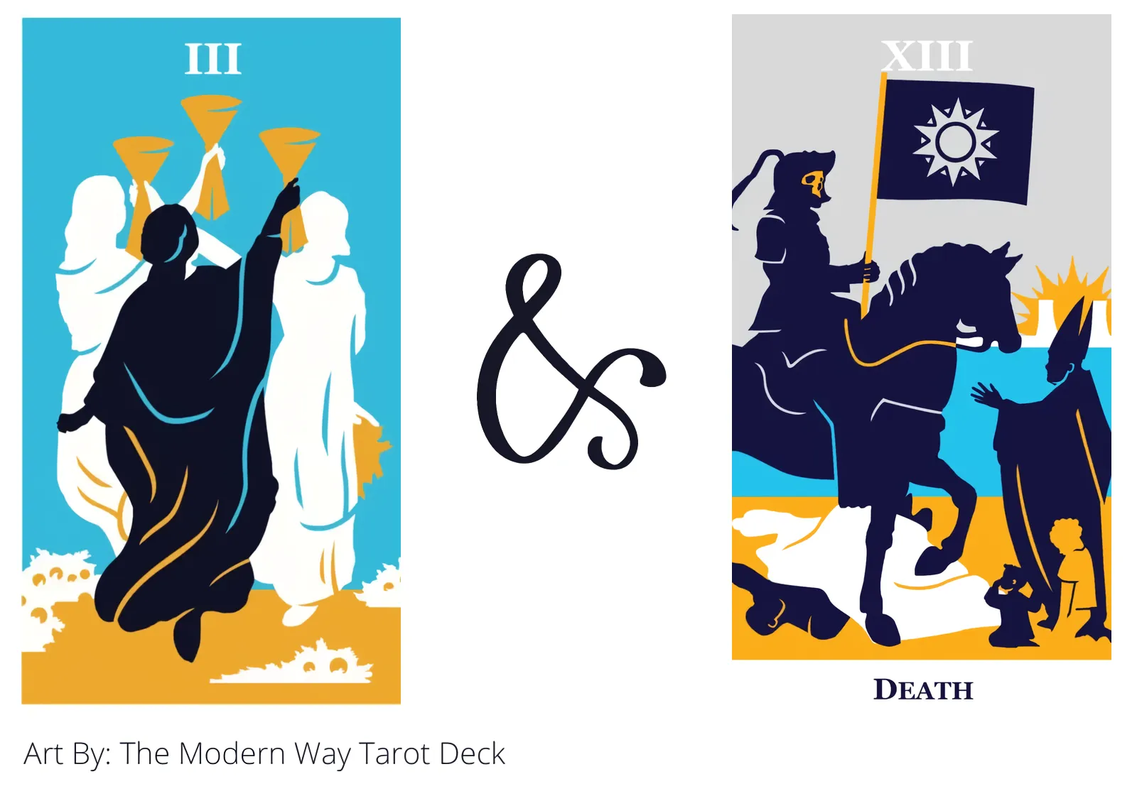 three of cups and death tarot cards together