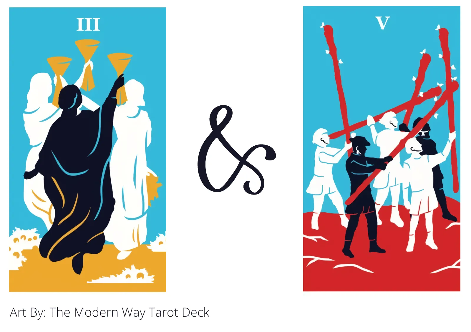 three of cups and five of wands tarot cards together