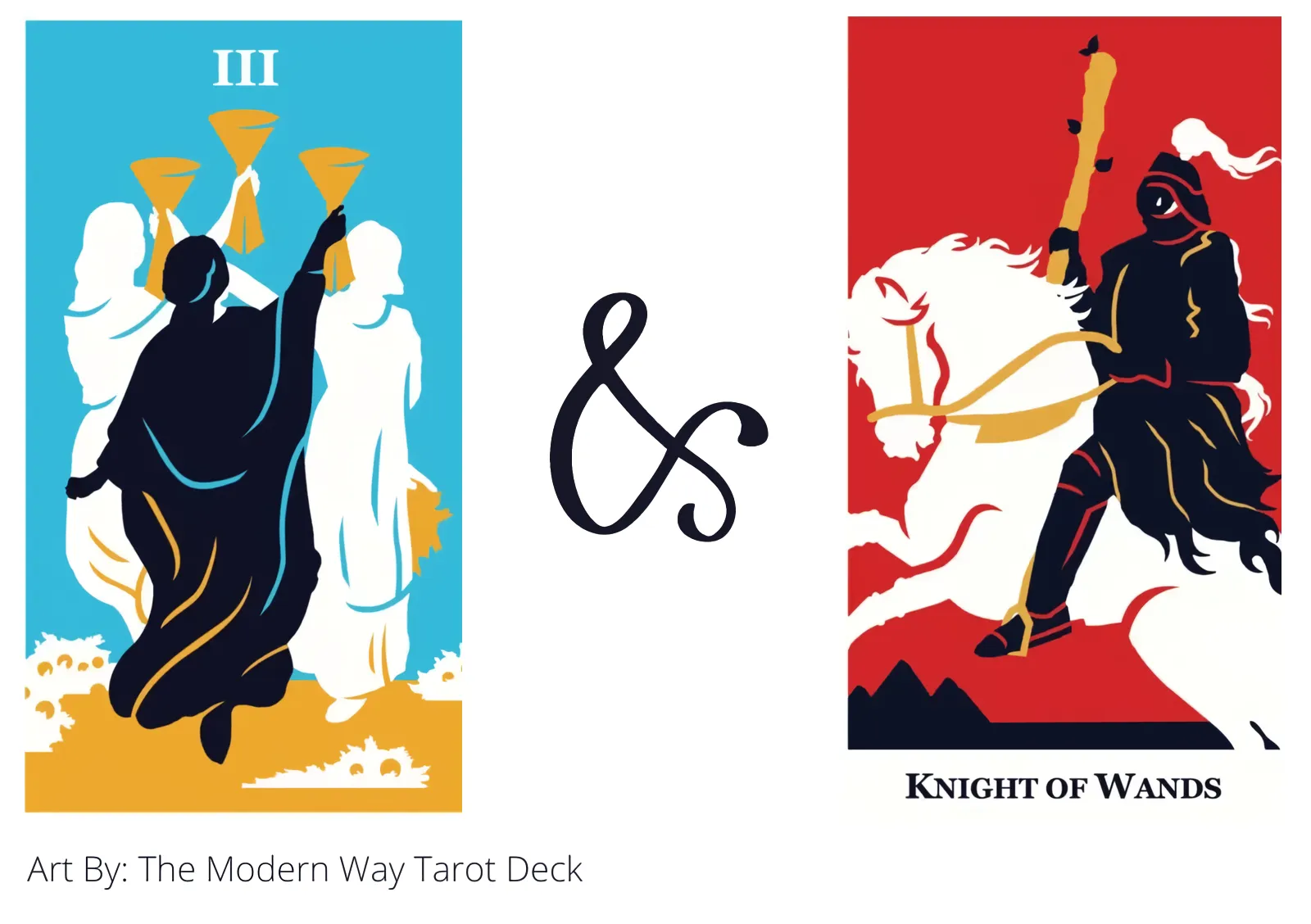 three of cups and knight of wands tarot cards together