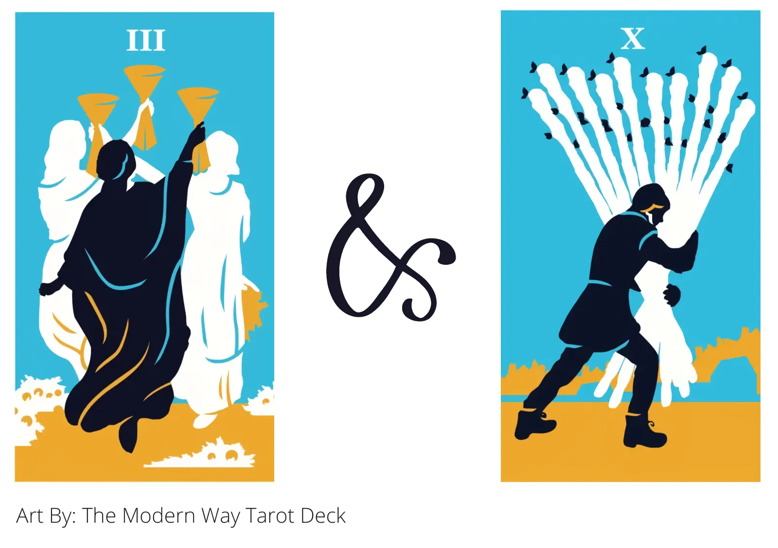 three of cups and ten of wands tarot cards together