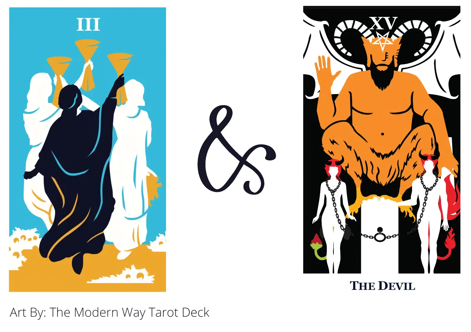 three of cups and the devil tarot cards together