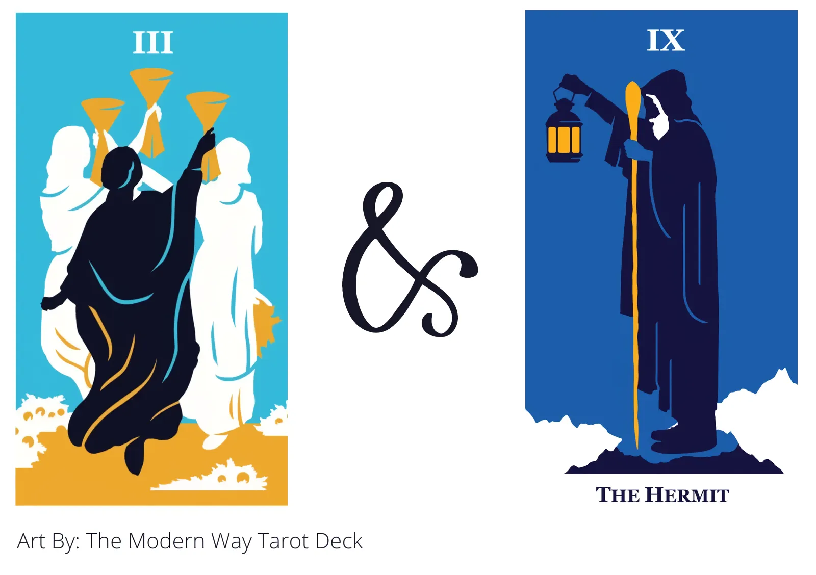 three of cups and the hermit tarot cards together