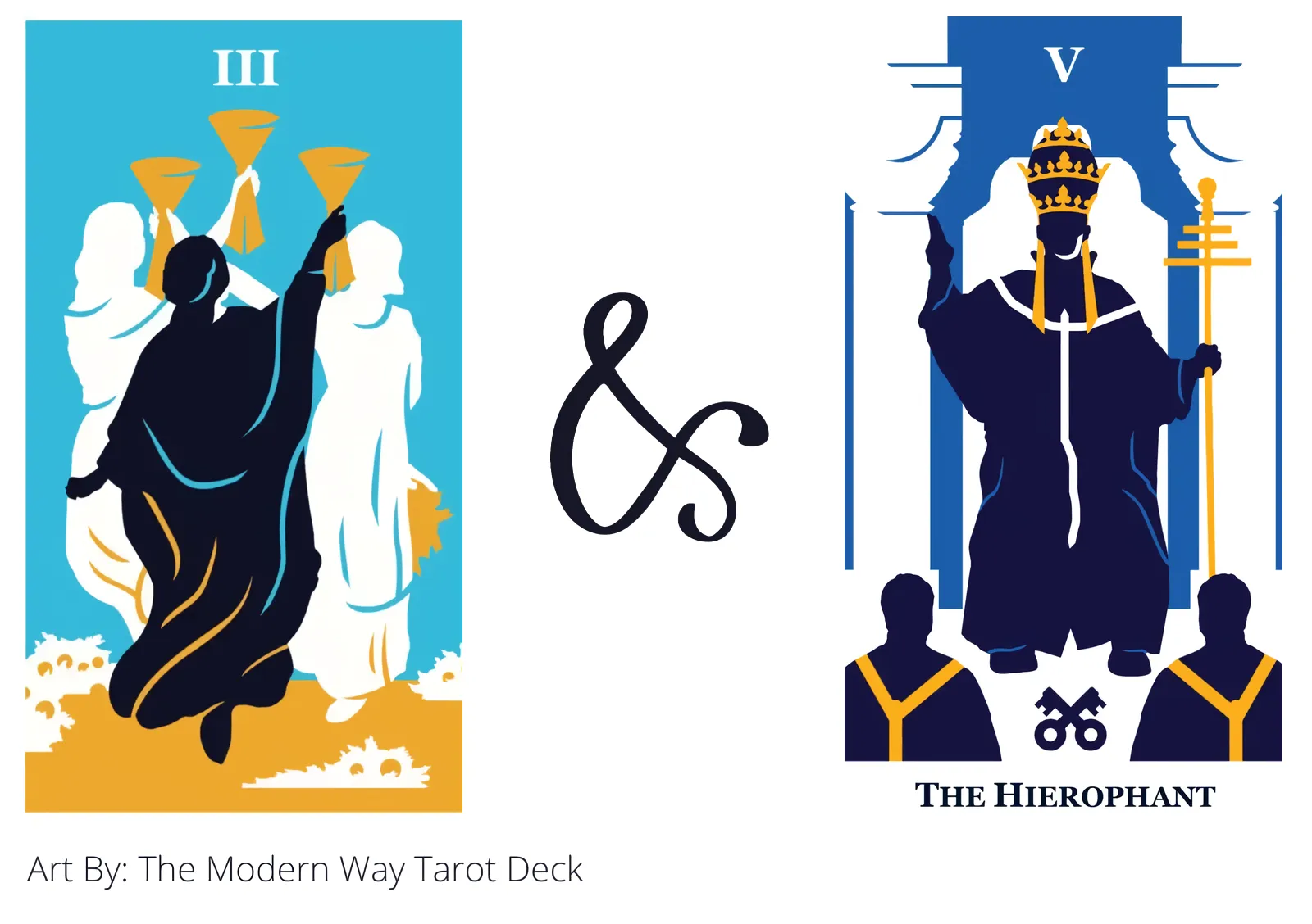 three of cups and the hierophant tarot cards together