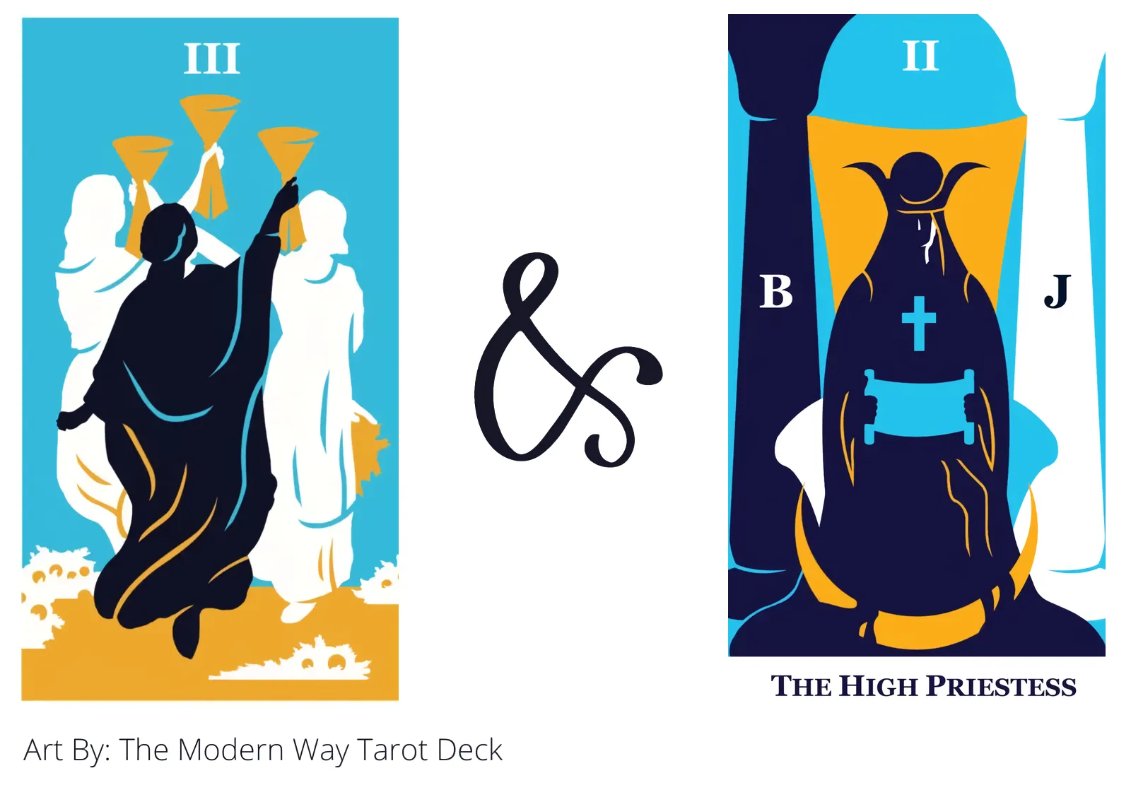 three of cups and the high priestess tarot cards together