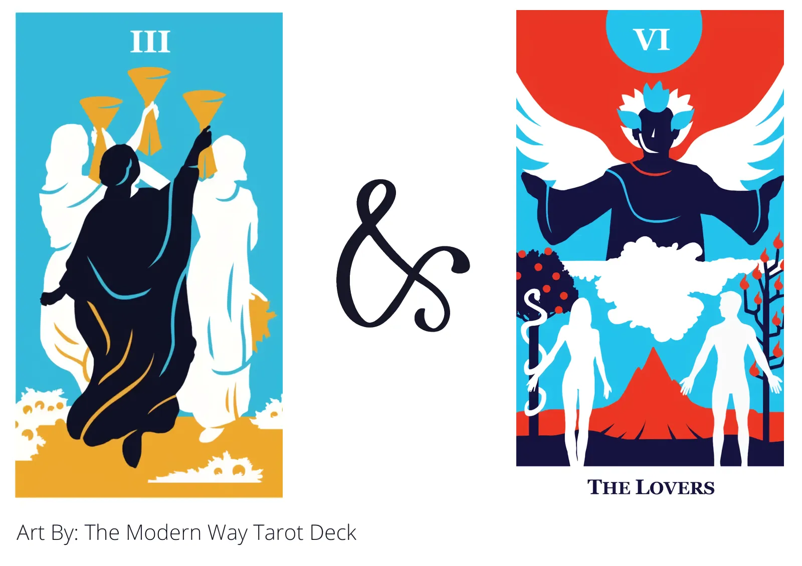 three of cups and the lovers tarot cards together