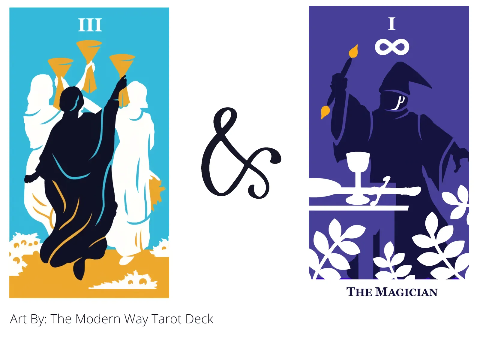 three of cups and the magician tarot cards together