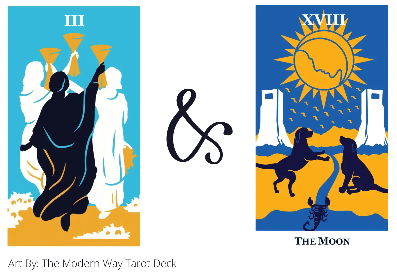 three of cups and the moon tarot cards together