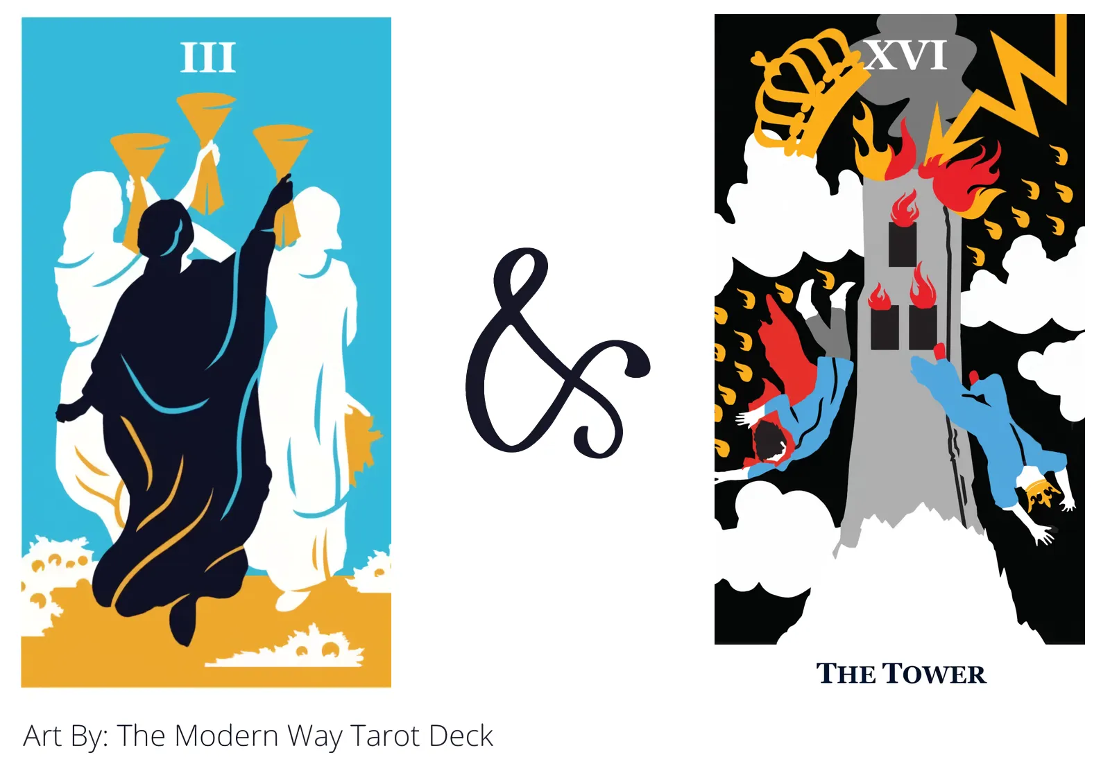three of cups and the tower tarot cards together