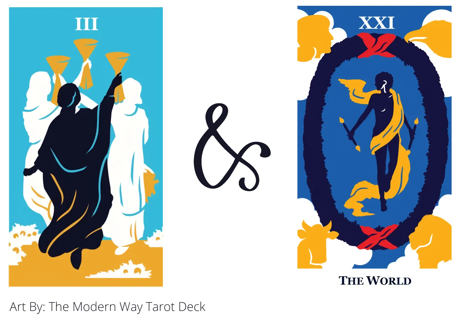 three of cups and the world tarot cards together