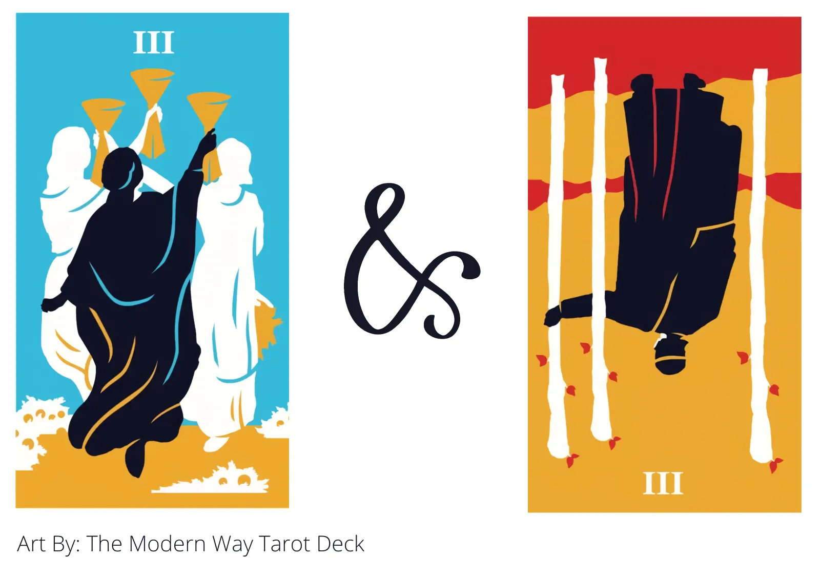 three of cups and three of wands reversed tarot cards together