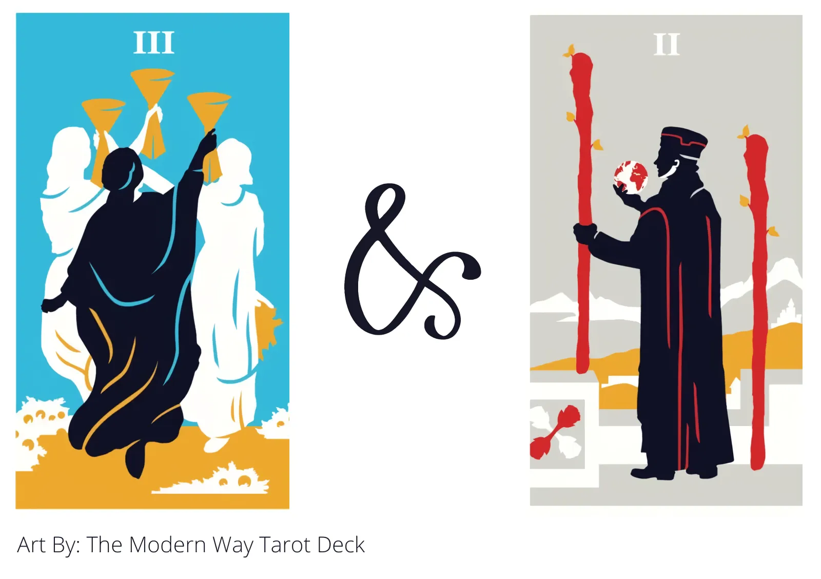 three of cups and two of wands tarot cards together