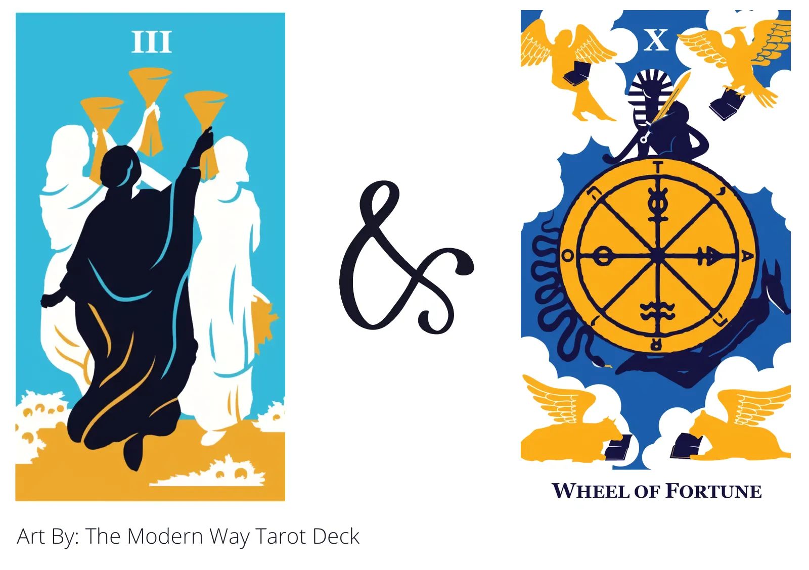 three of cups and wheel of fortune tarot cards together