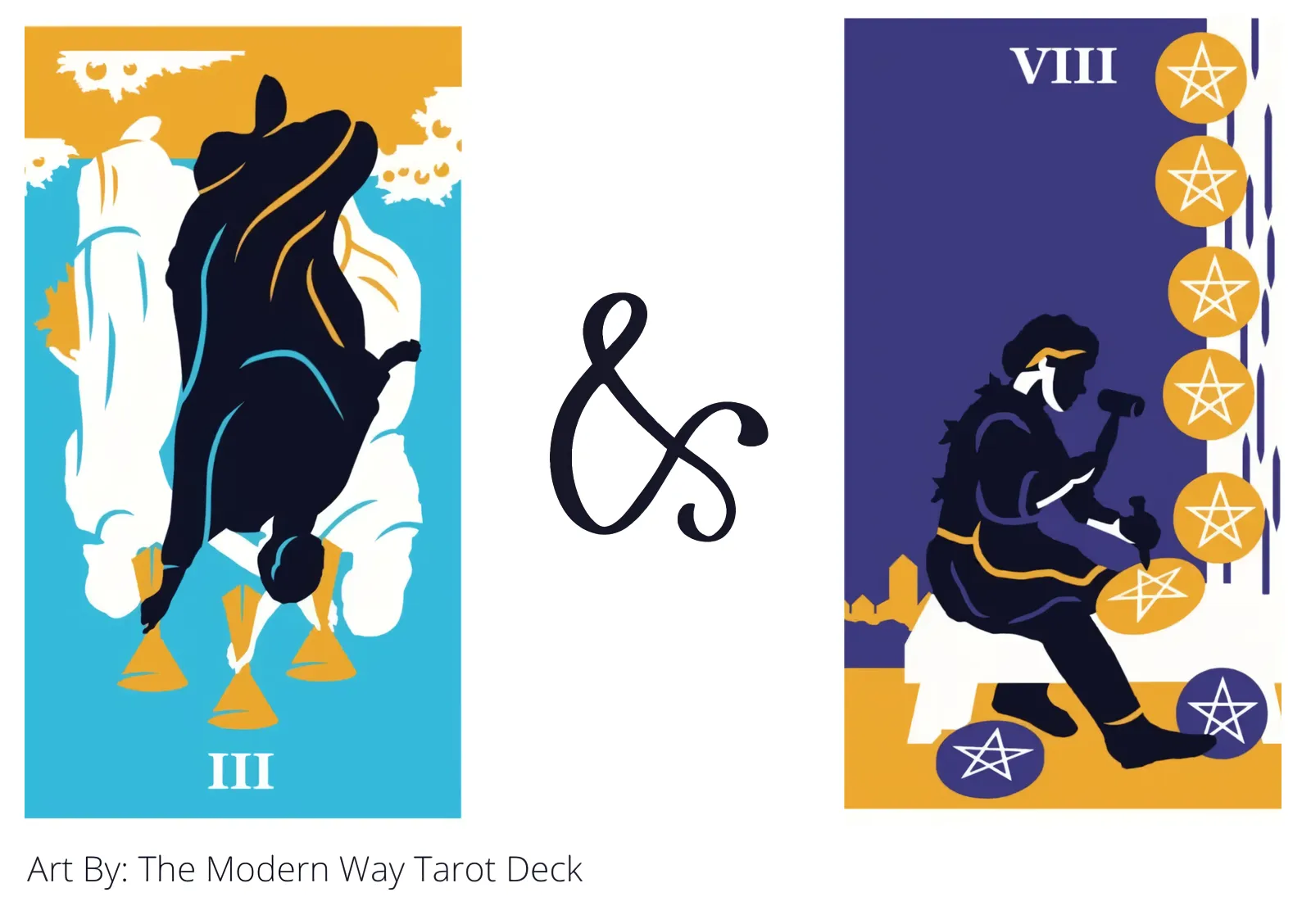 three of cups reversed and eight of pentacles tarot cards together