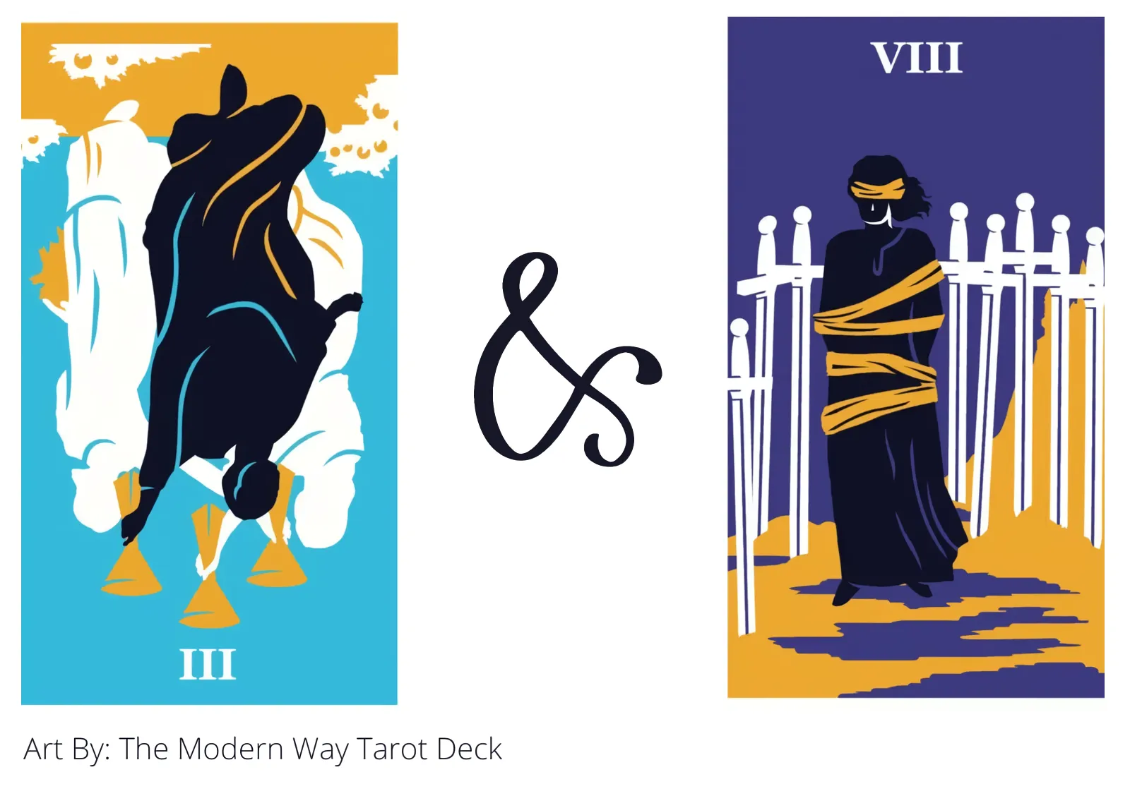 three of cups reversed and eight of swords tarot cards together