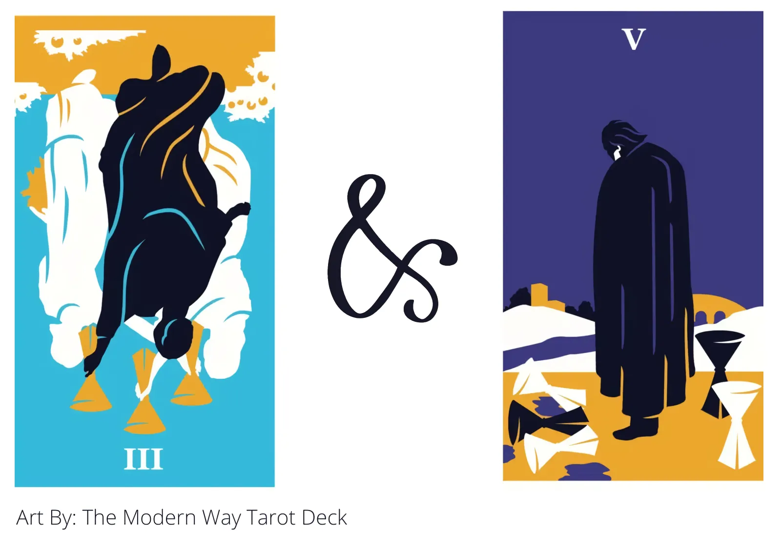 three of cups reversed and five of cups tarot cards together