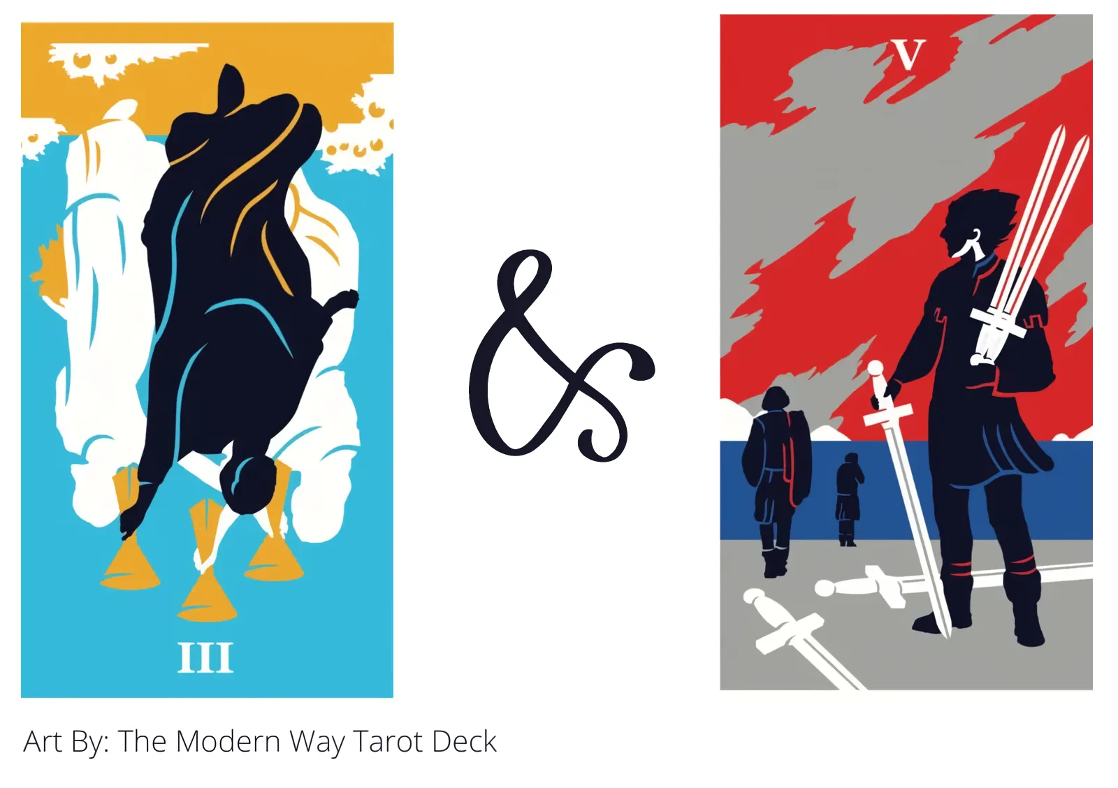 three of cups reversed and five of swords tarot cards together