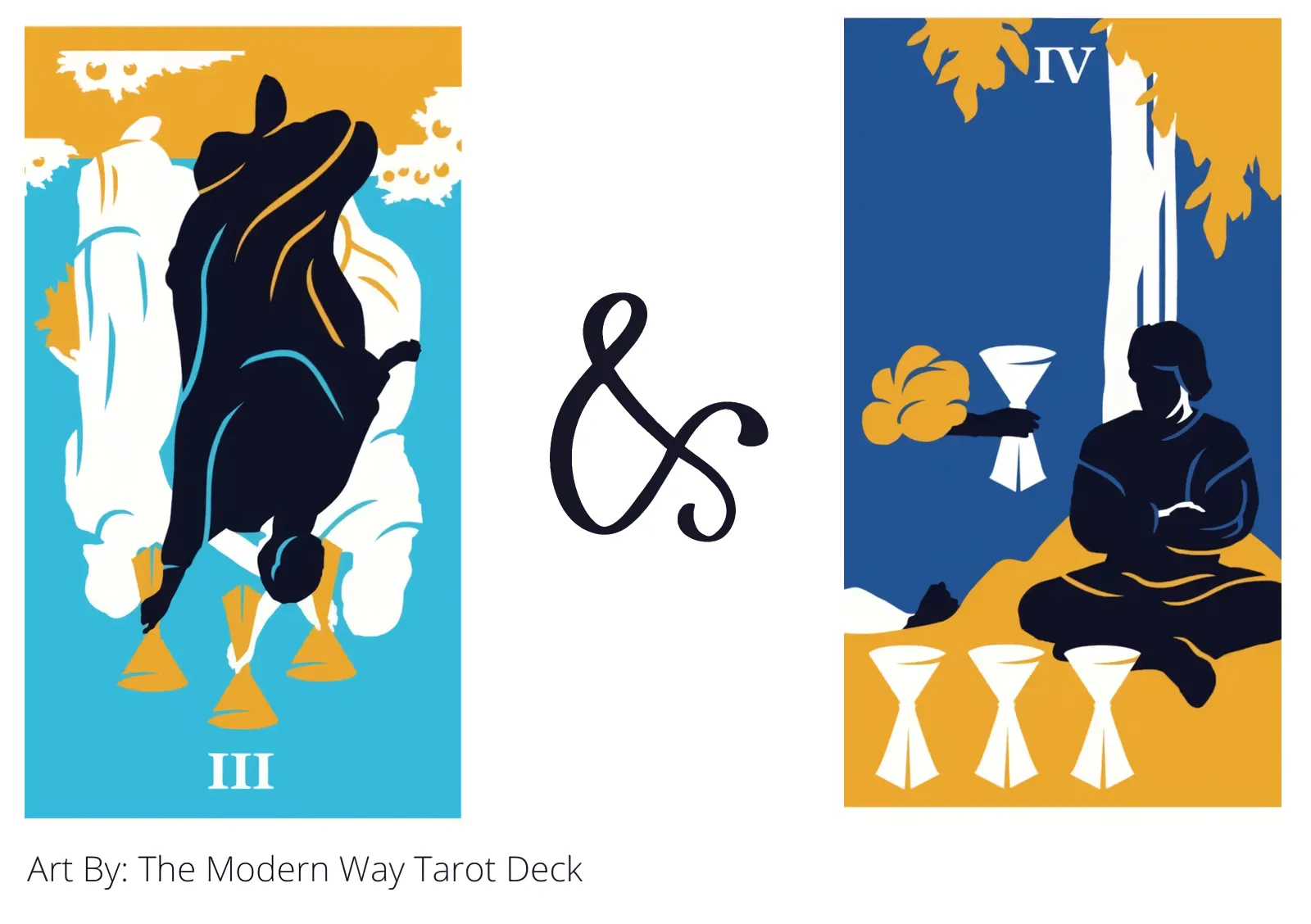 three of cups reversed and four of cups tarot cards together