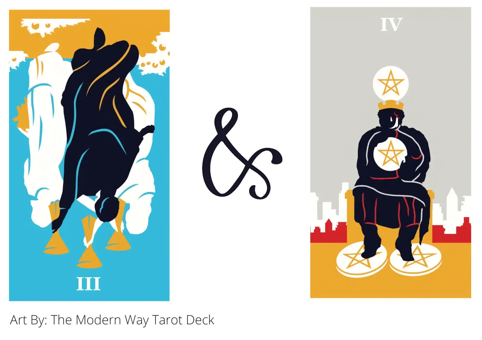 three of cups reversed and four of pentacles tarot cards together