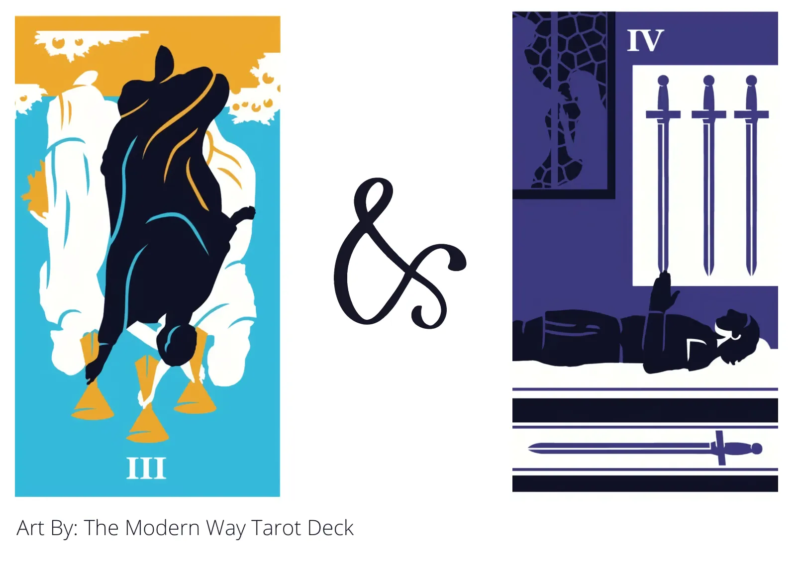 three of cups reversed and four of swords tarot cards together