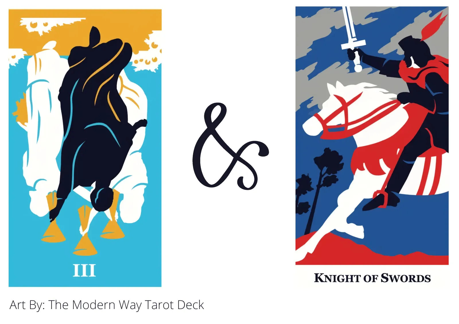three of cups reversed and knight of swords tarot cards together