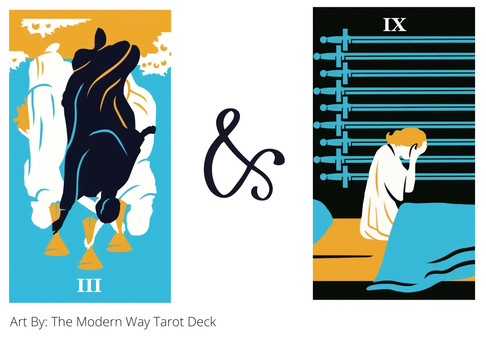 three of cups reversed and nine of swords tarot cards together