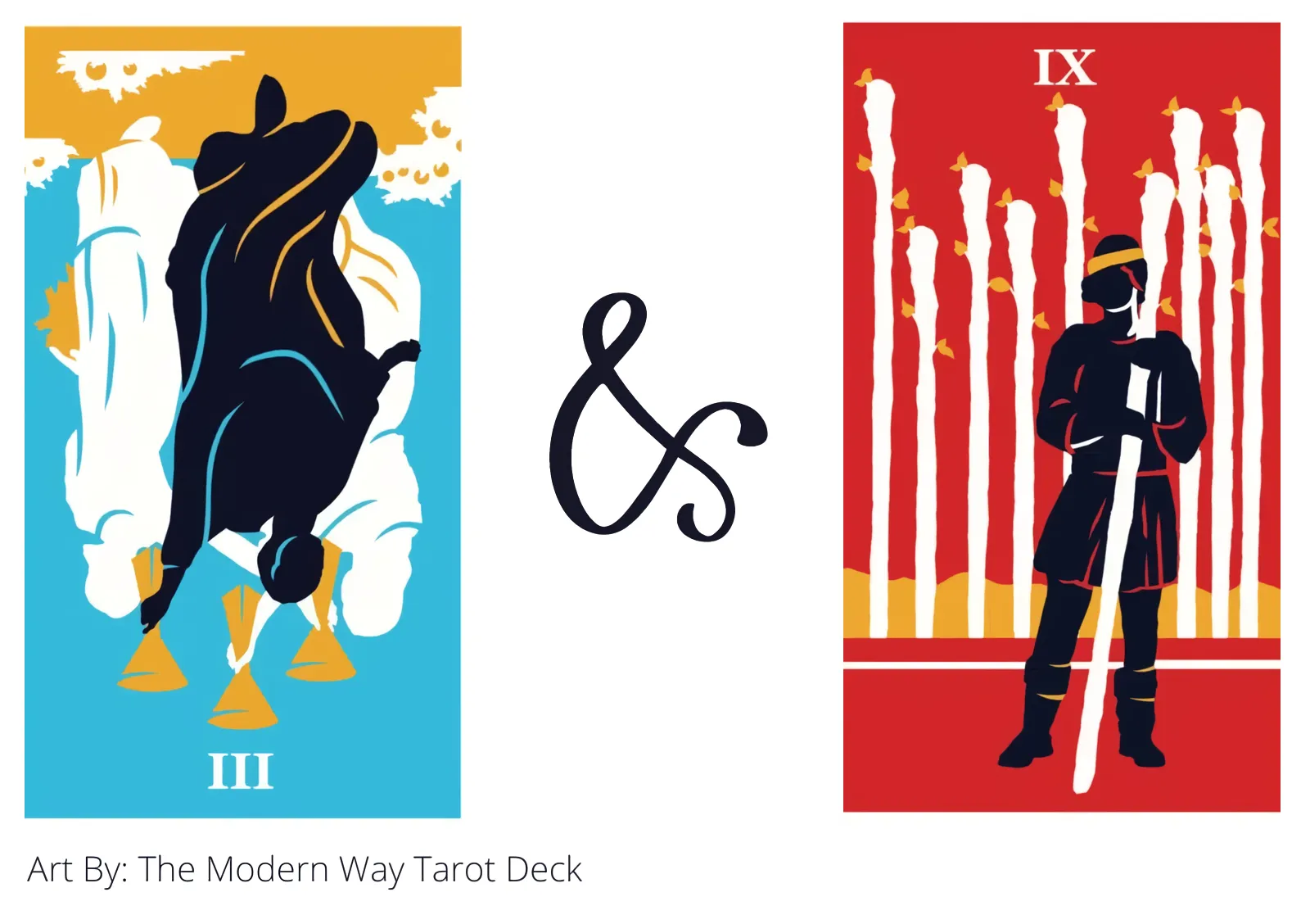 three of cups reversed and nine of wands tarot cards together