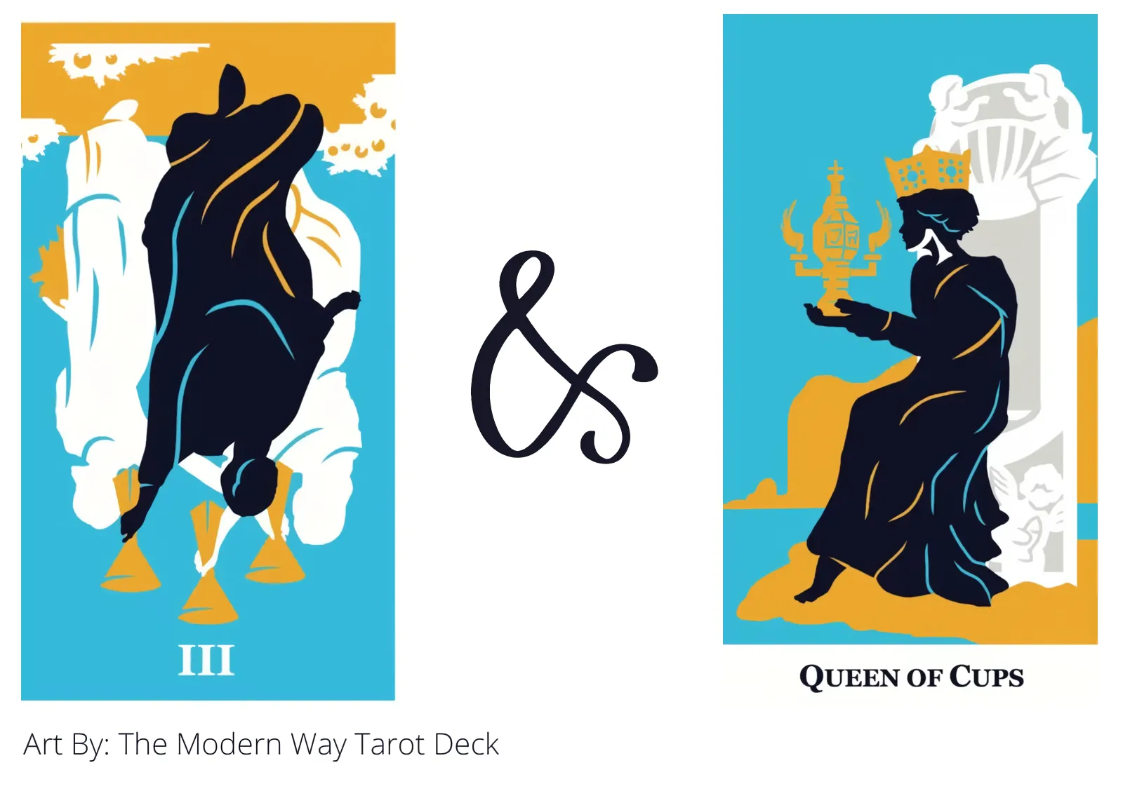 three of cups reversed and queen of cups tarot cards together