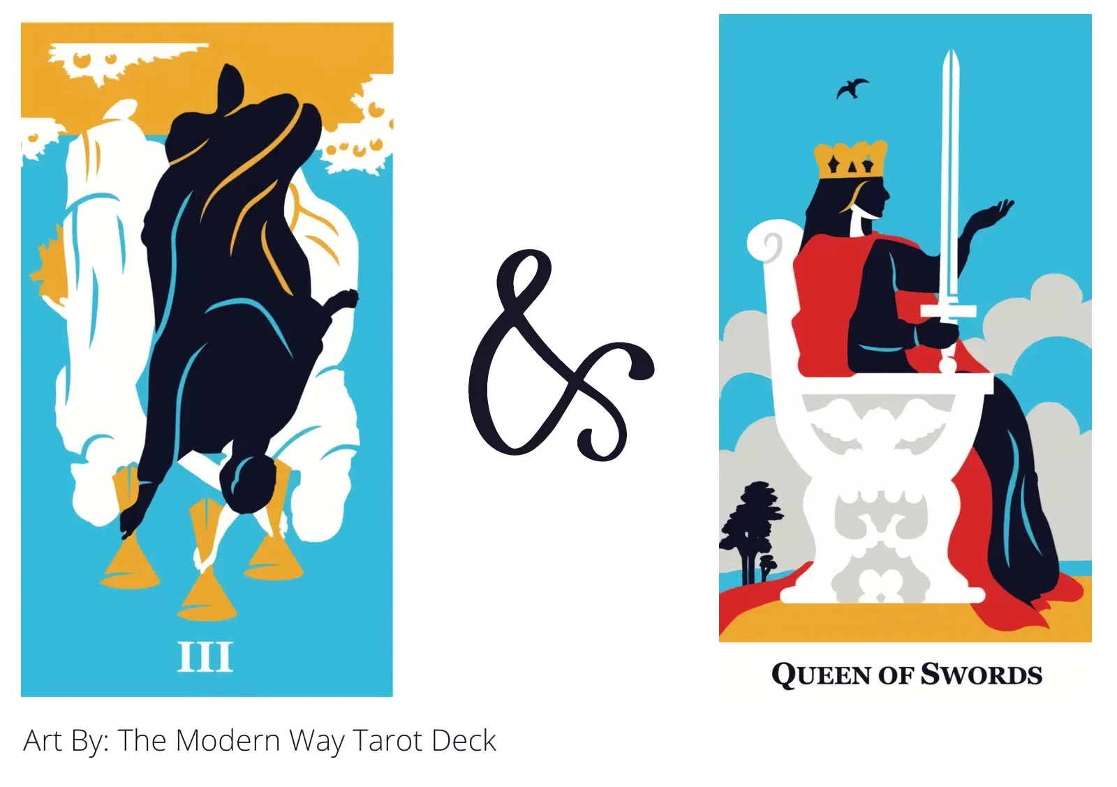 three of cups reversed and queen of swords tarot cards together