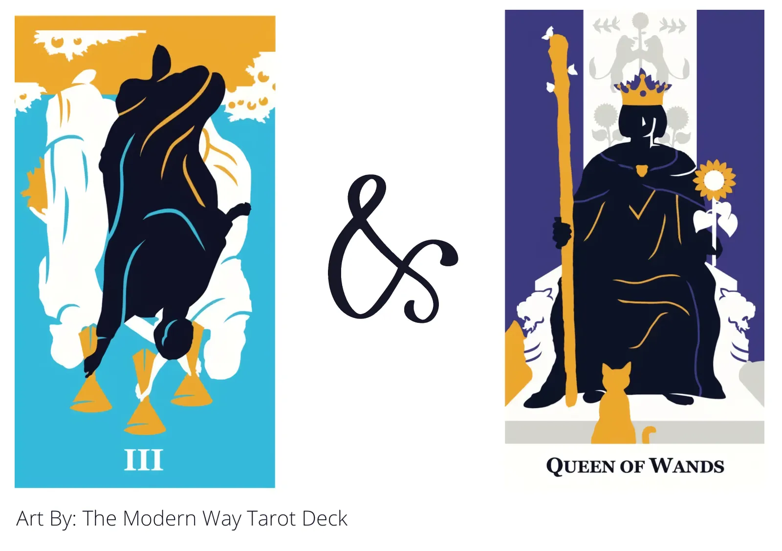 three of cups reversed and queen of wands tarot cards together