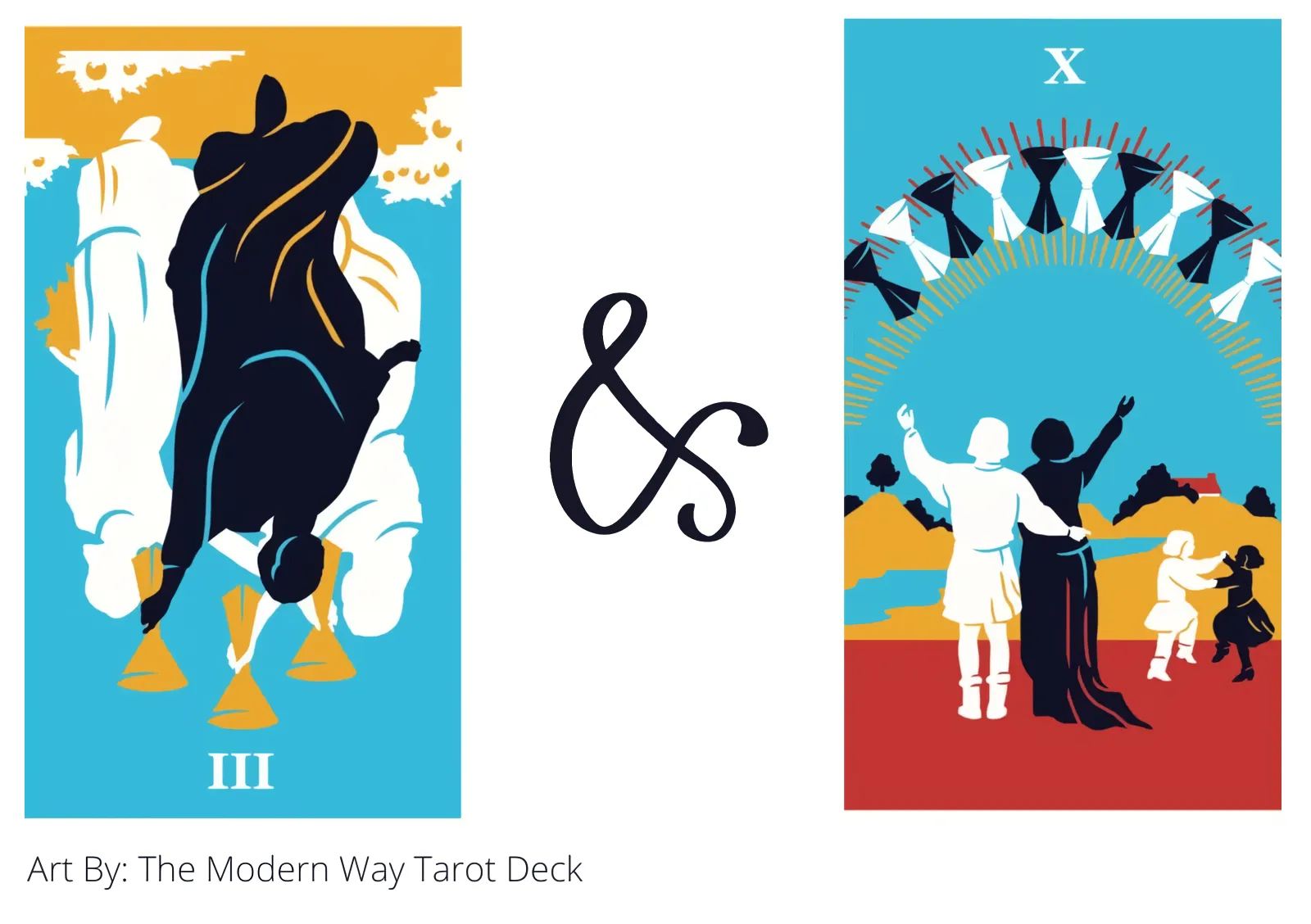 three of cups reversed and ten of cups tarot cards together
