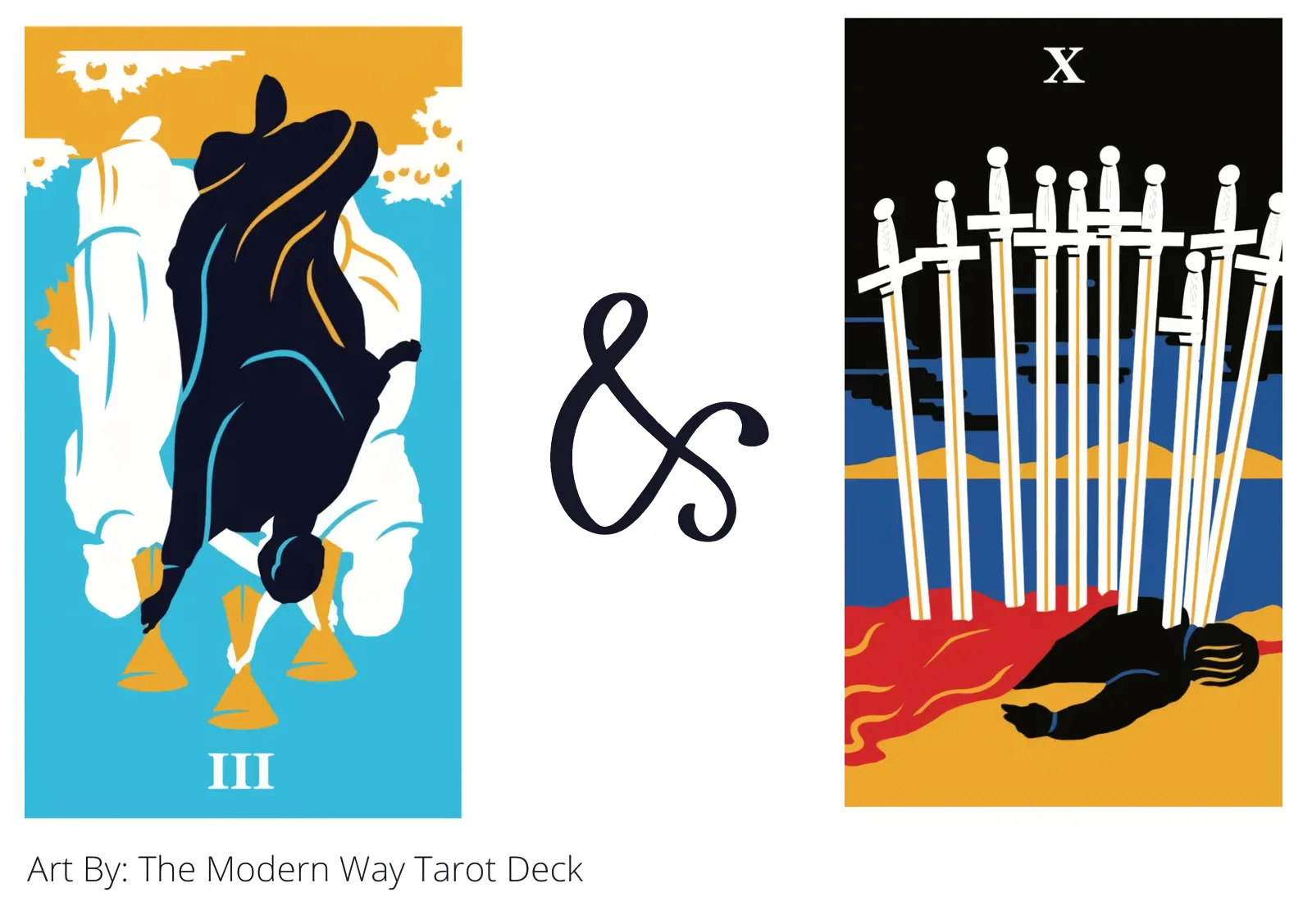 three of cups reversed and ten of swords tarot cards together